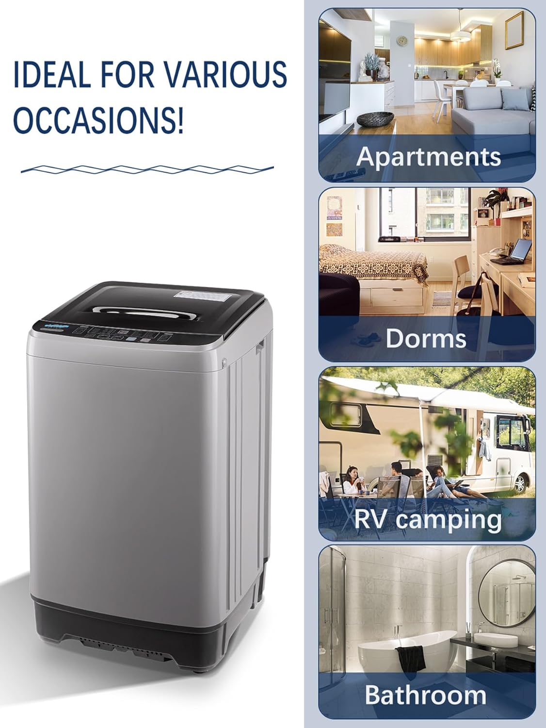 Full Automatic Washing Machine with LED Display, 17.7 lbs Portable Washer Drain Pump, 10 Programs & 8 Water Levels Selections, Ideal for RV, Kitchen Camping, Apartment, Dorm, Dark Grey