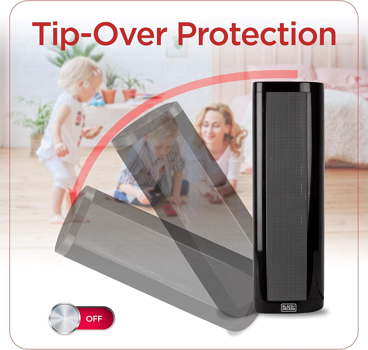 BLACK+DECKER Ceramic Space Heater with Adjustable Thermostat, Tower Heater for Vertical or Horizontal Use, 3 Heat and Fan Only Settings, Oscillation Function, BHVHC15, Black