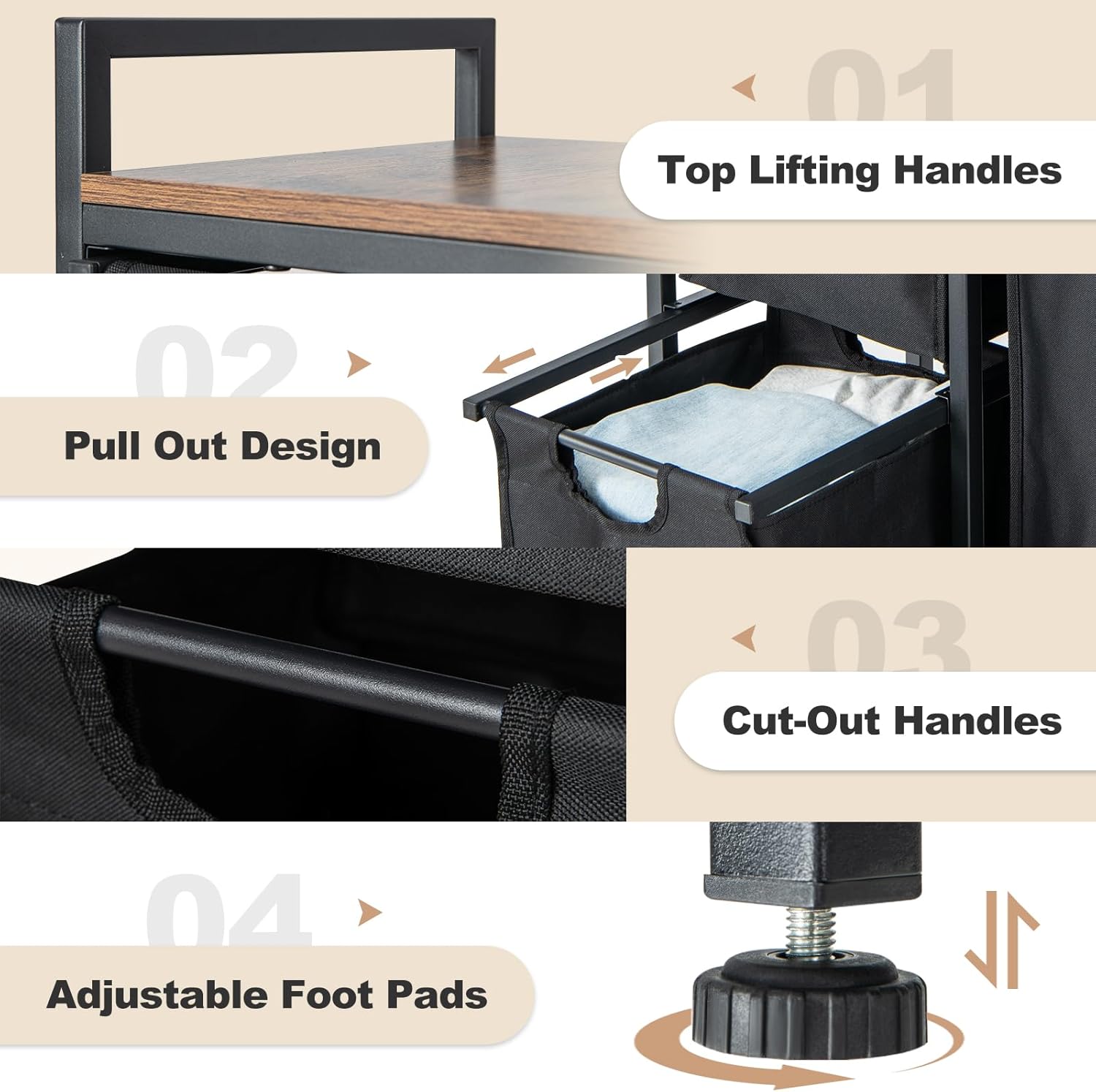 Giantex Laundry Hamper with Shelf, Laundry Basket Organizer with 3 Pull-Out Removable Bags, Top Storage Shelf, Metal Frame, Laundry Sorter 3 Section for Laundry Room Bathroom, Rustic Brown & Black