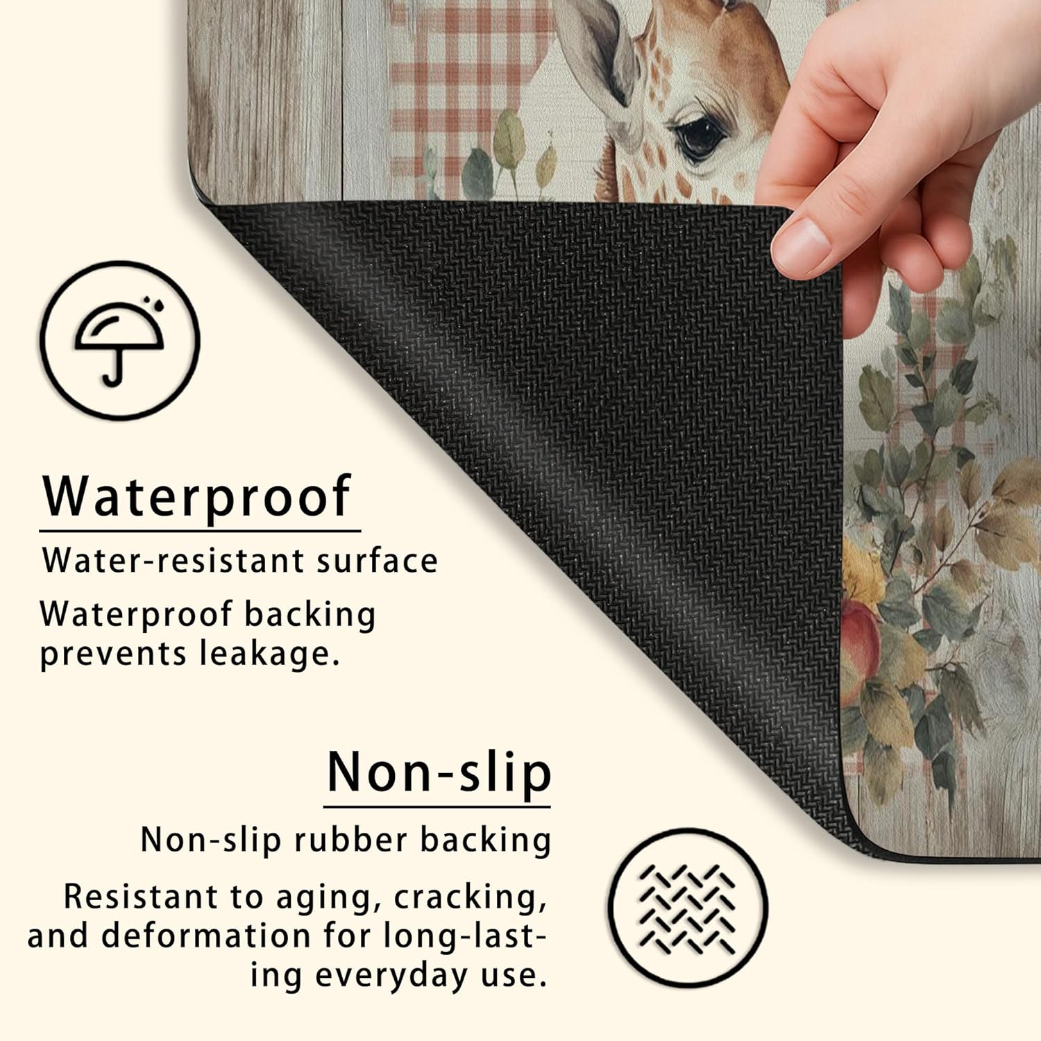 Giraffe Washer Dryer Top Protector Mat, Rustic Vintage Giraffe Floral Laundry Machine Covers, Autumn Decorative Rubber Anti-slip Waterproof Mats for Laundry Room 20x24 Inch