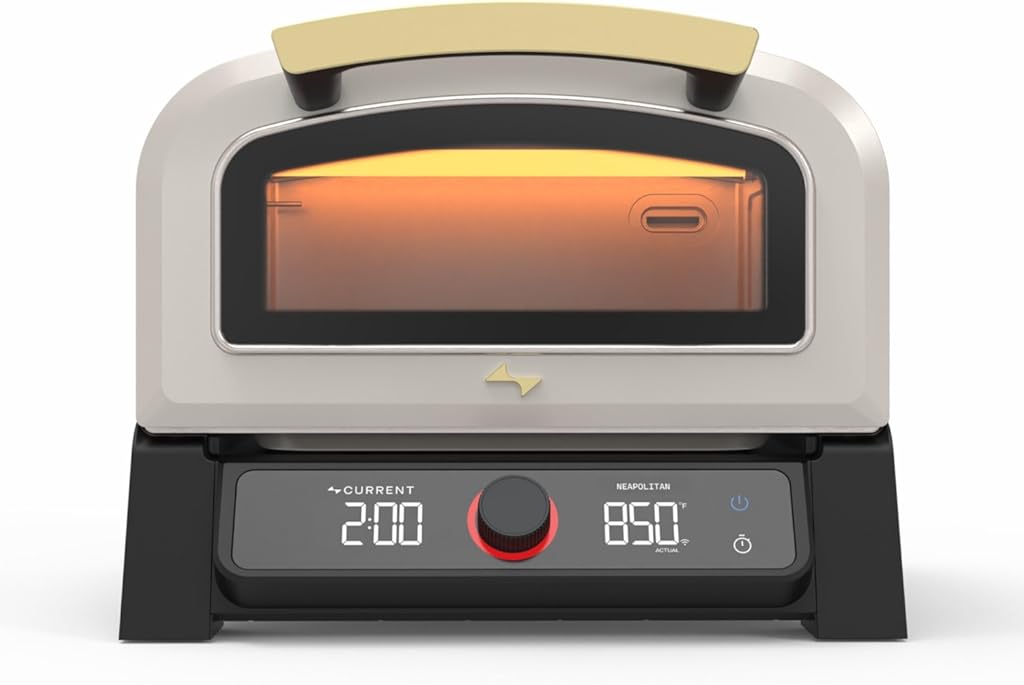 Current Model P Smart Electric Pizza Oven, 12-Inch, 850°F Max, 8 Cooking Modes, App Connectivity for Temperature Monitoring & Custom Cooking Times, Compact for Indoor & Outdoor Use, Beige