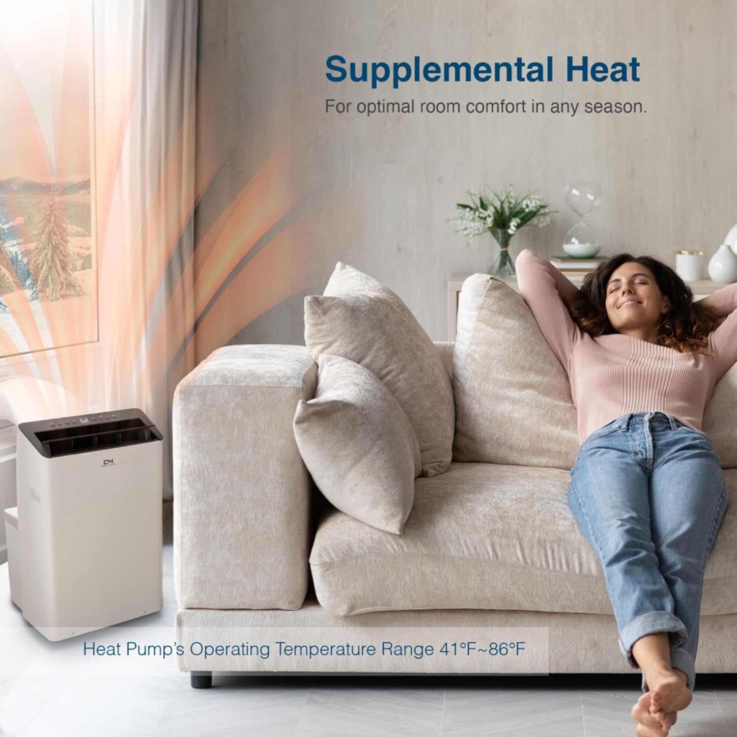 Cooper&Hunter 14,000 BTU (12,000 BTU SACC) Inverter Portable Air Conditioner with Heat Pump with Dual Hose, Dehumidifier, and Fan For Areas Up To 550 Sq. Ft, with Remote Control & Window Kit