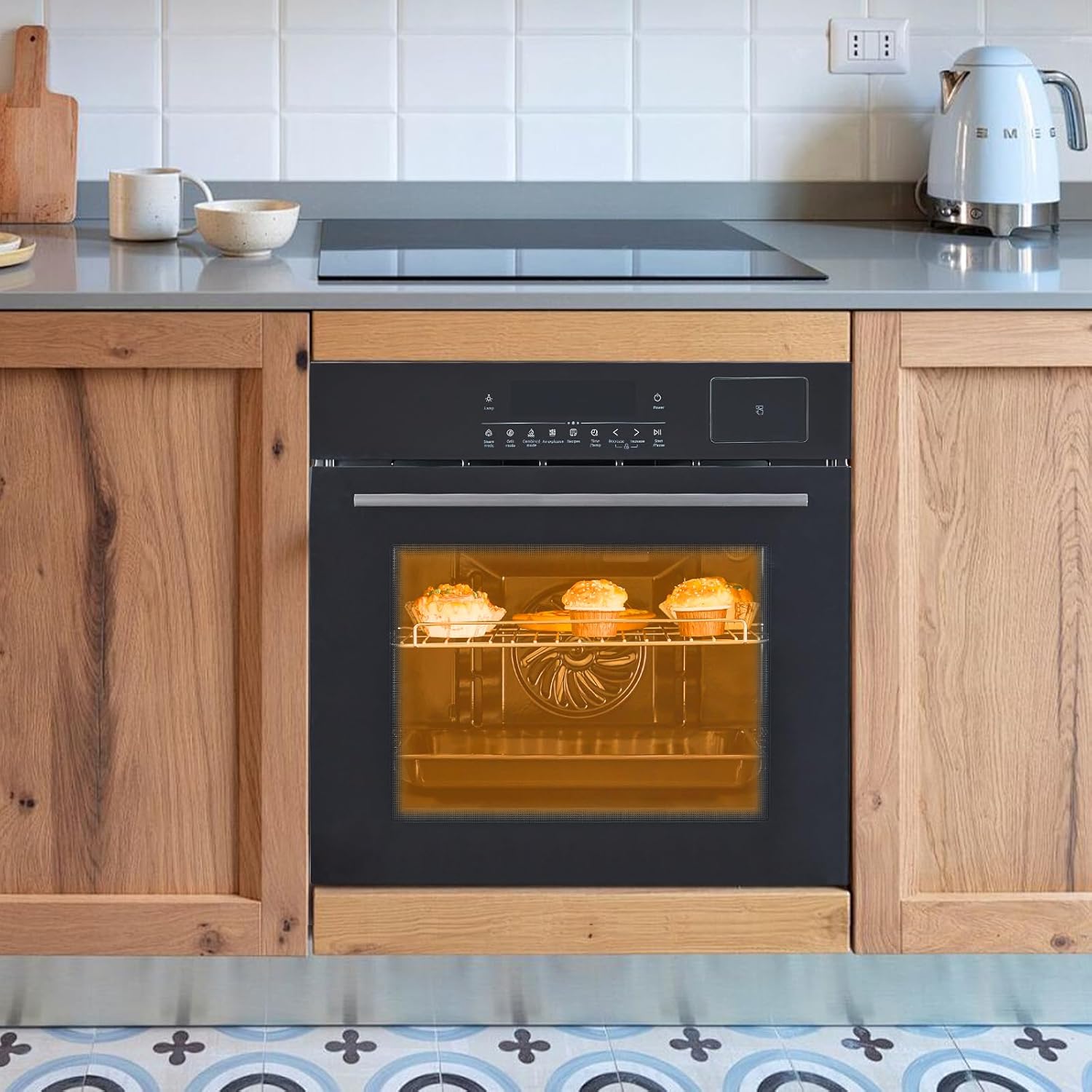 Wall Oven 24 Inch, 2.5 Cu.ft Built-in Single Convection Oven with Broil, Bake, Roast, LED Touch Control, Timer, Muti-Function Electric Wall Ovens for Kitchen Cabinetry, Black