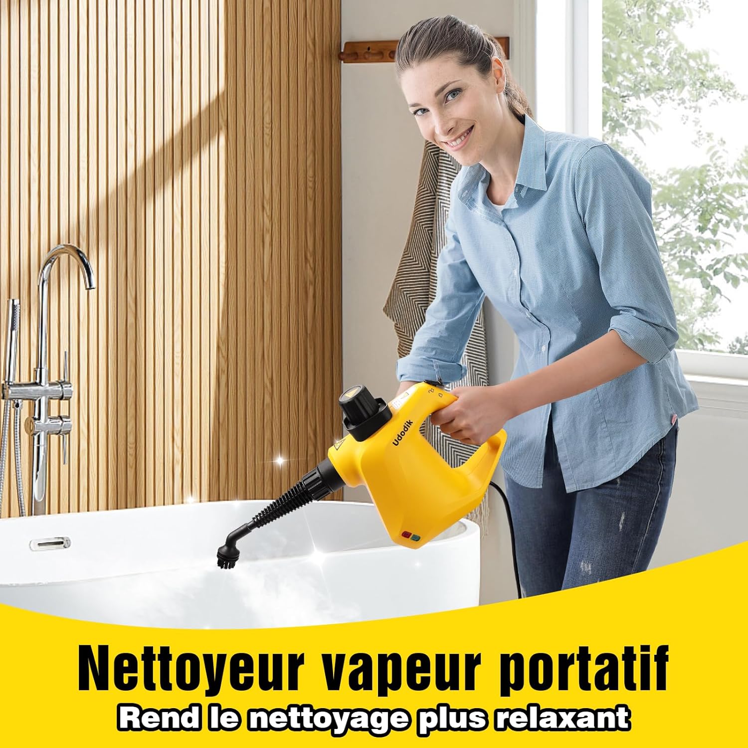 Handheld Steam Cleaner, Multipurpose Portable Steam Cleaners Use with Safety Lock and 10 Accessory Kit to Remove Grime, Grease, More, Save Time and Effort