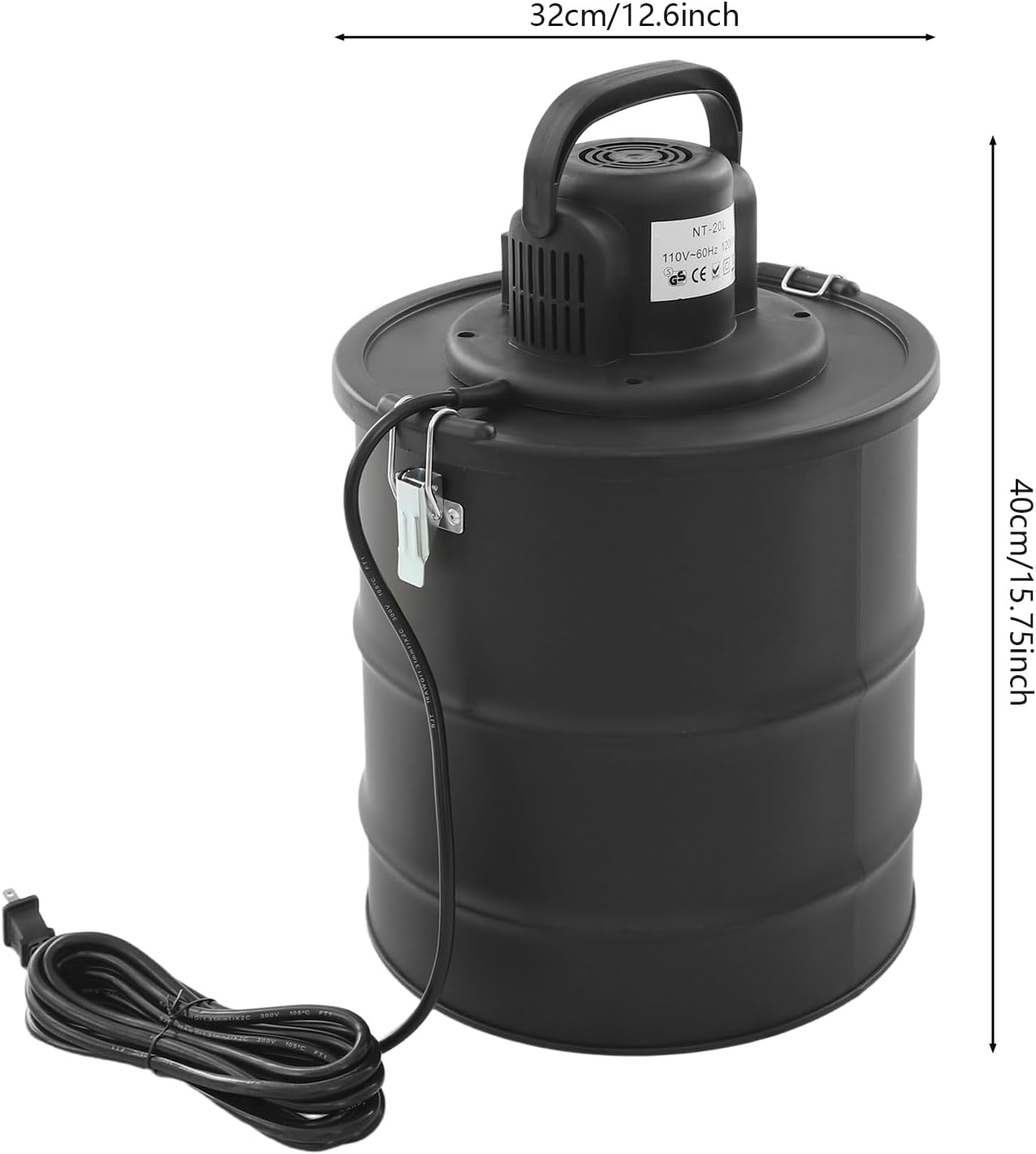 1200W Ash Vacuum Cleaner, 5.28 Gal Fireplace Ash Vacuum for Pellet Stoves, 18KPa Suction, for Fireplaces & BBQ