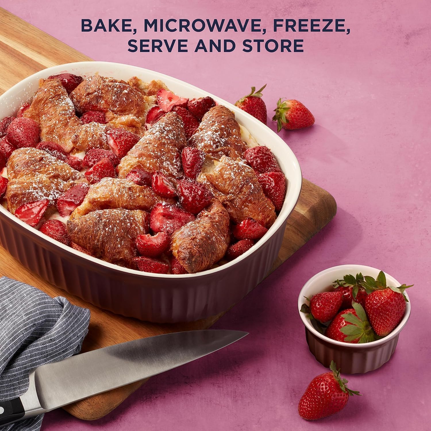CorningWare Ceramic Bakeware Set with Lids Chip and Crack Resistant Stoneware Baking Dish, Microwave, Dishwasher, Oven, Freezer and Fridge Safe, 10-Piece French Cabernet