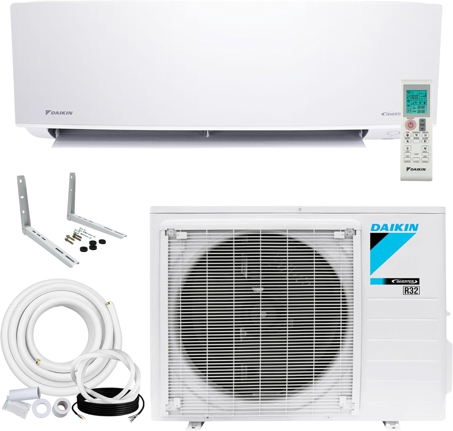 Daikin 24,000 BTU 18 SEER2 Entra R32 Series Ductless Mini Split Heat Pump System w/ Maxwell All-Inclusive 15’ Installation Kit and Wall Mounting Bracket (230V)