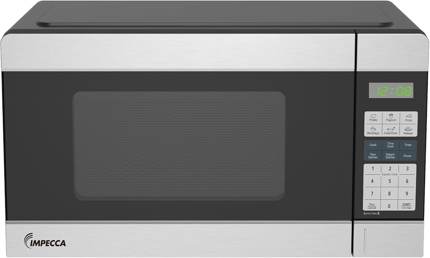 Impecca Countertop Microwave 1000 Watts, 1.1 Cu. Ft - Microwave Oven with LED Light & Child Lock - 6 one-Touch Menus, 10 Power Levels, Perfect for Apartments and Dorms - Easy Clean, Stainless Steel