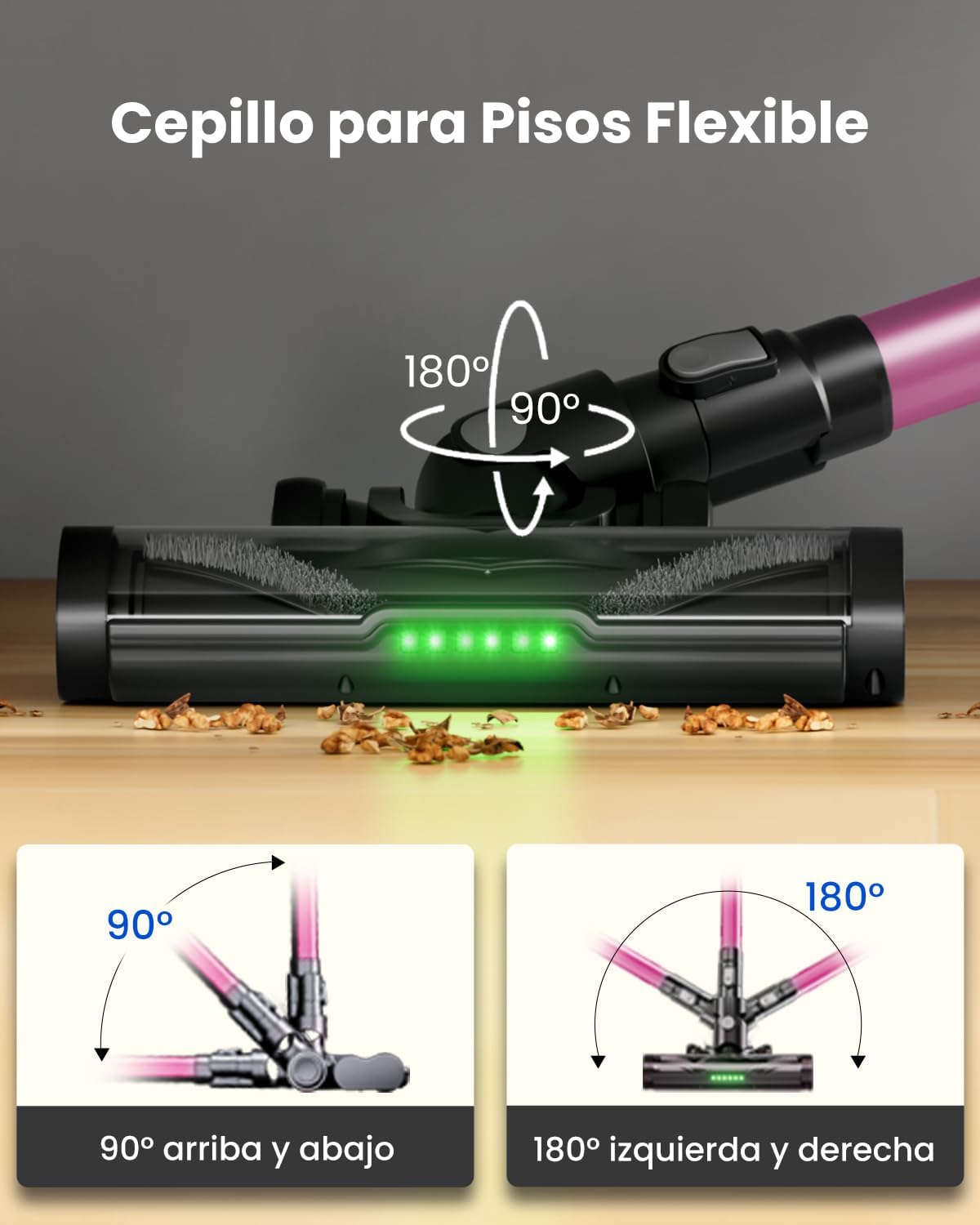 Proscenic Cordless Vacuum Cleaner, 45Kpa 50Mins Runtime Vacuum Cleaners for Home with Green Light, Anti-Tangle, LED Display, Lightweight Stick Vacuum for Pet Hair, Floor&Carpet, P13(Pink)