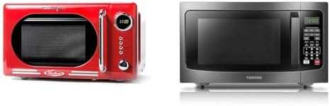 Nostalgia Retro Compact Countertop Microwave Oven - 0.7 Cu. Ft. - 700-Watts with LED Digital Display - Child Lock - Easy Clean Interior - Red & TOSHIBA EM131A5C-BS Countertop Microwave Ovens 1.2 Cu Ft