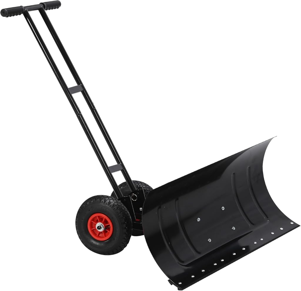 Snow Shovel for Driveway with Wheels, Metal Snow Pusher with 29