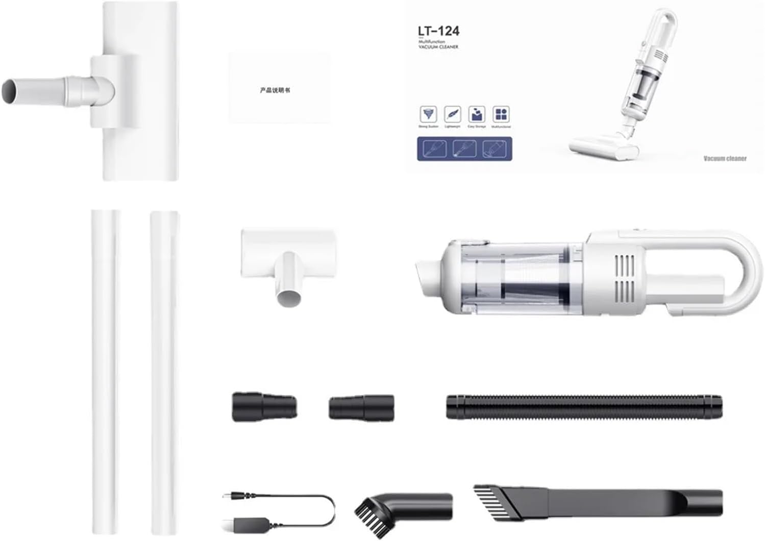 Multifunction Home-Appliance 19000Pa Cleaning Machine Powerful Wireless Car Vacuum Cleaner Metal Strainer Portable Handheld(124-EG-White)