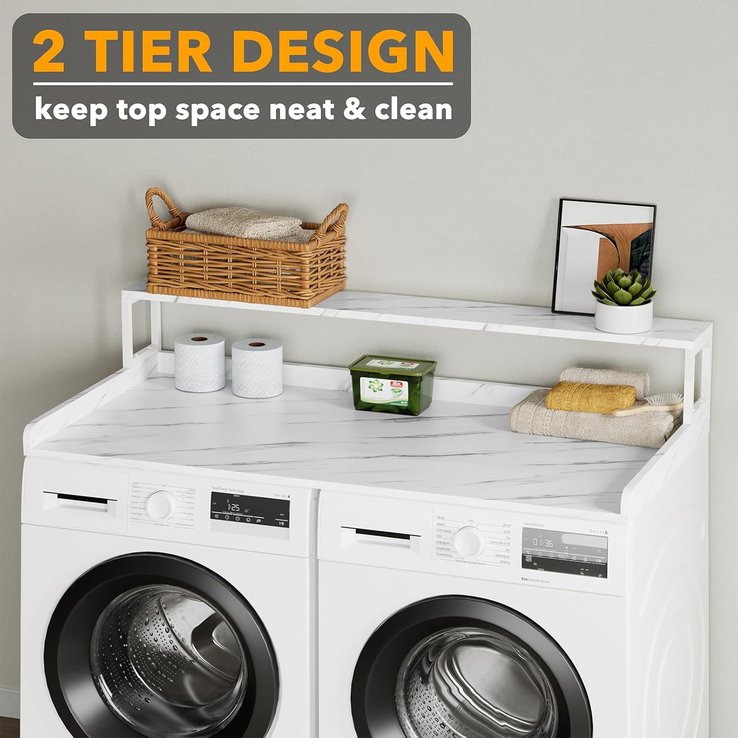 SpaceAid 2-Tier Washer Dryer Countertop, Laundry Topper with Rack Shelf 54
