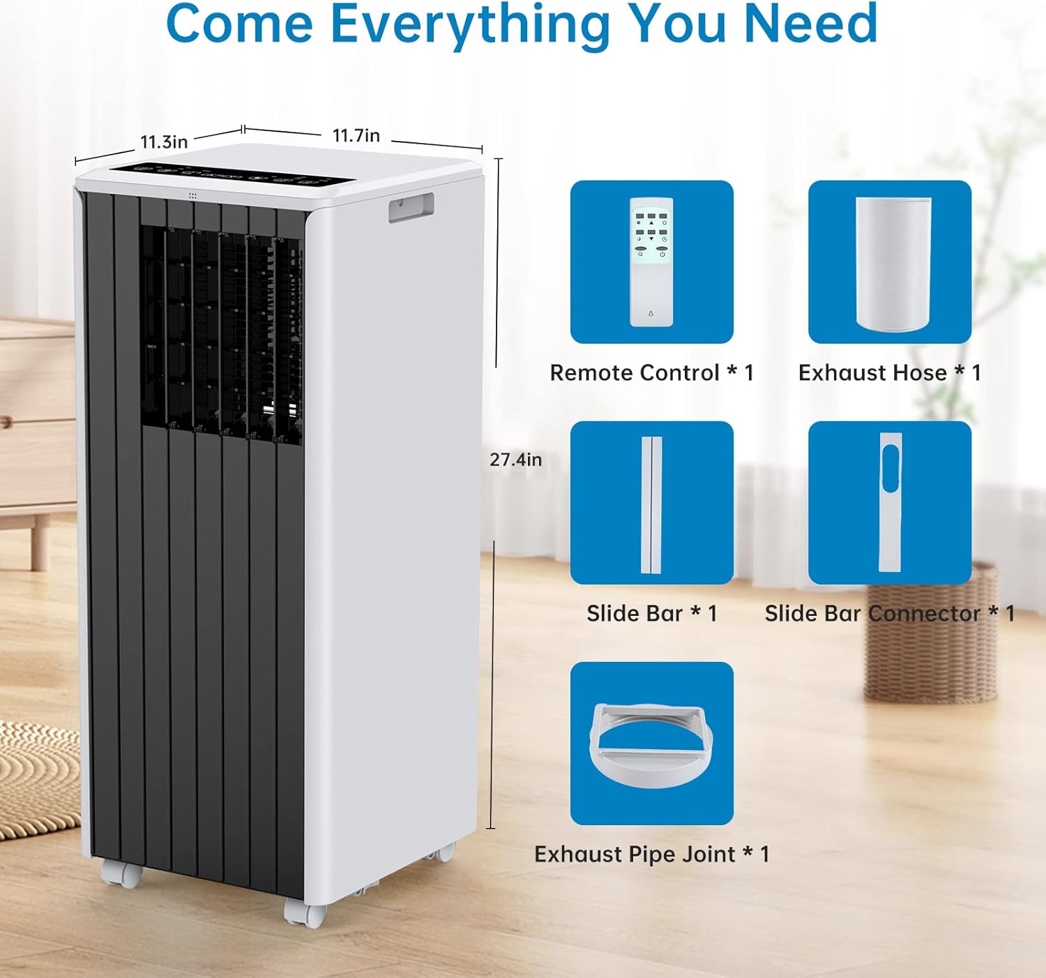Portable Air Conditioners 8000 BTU, 3-IN-1 Portable Conditioner with Remote Control Room Air Conditioner, Compact AC Cooling Unit Cools Rooms up to 250 Sq. Ft, Window Kit Included