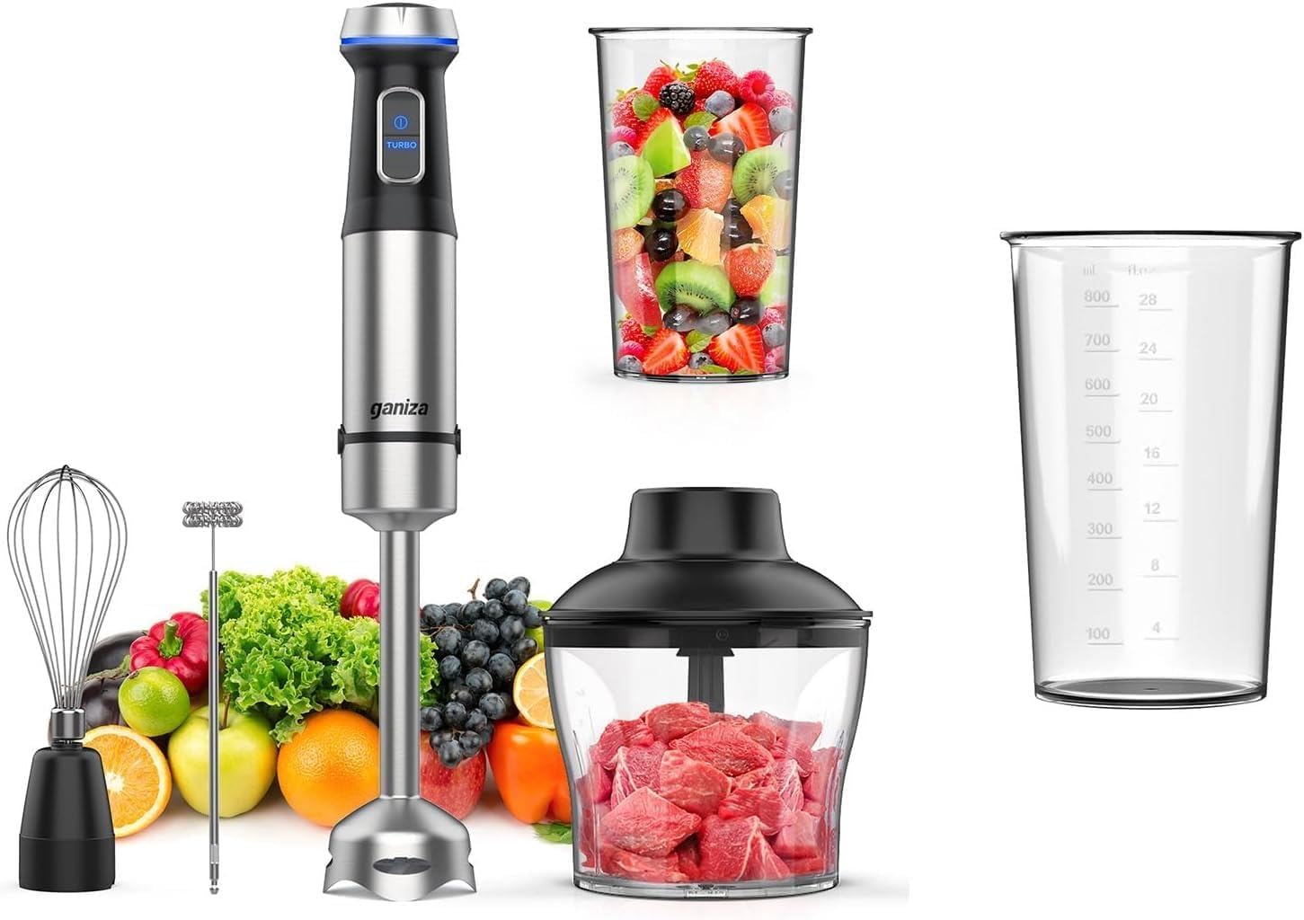 Ganiza GH10 5-in-1 Immersion Blender Handheld and An Extra 800ml Mixing Baker Bundle