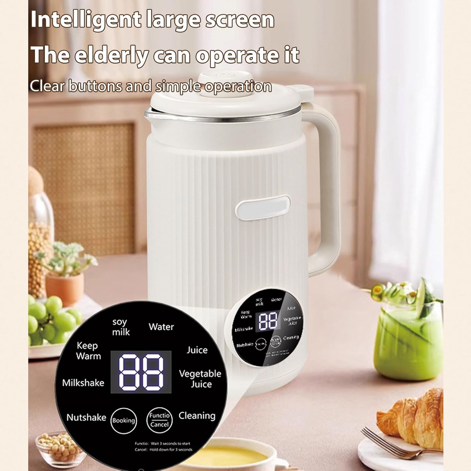 Irishom Nut Milk Maker, Soy Milk Maker Programmable Blender with Digital Display 12 Stainless Steel Blades Auto Cleaning 8H Keep Warm Function (White)
