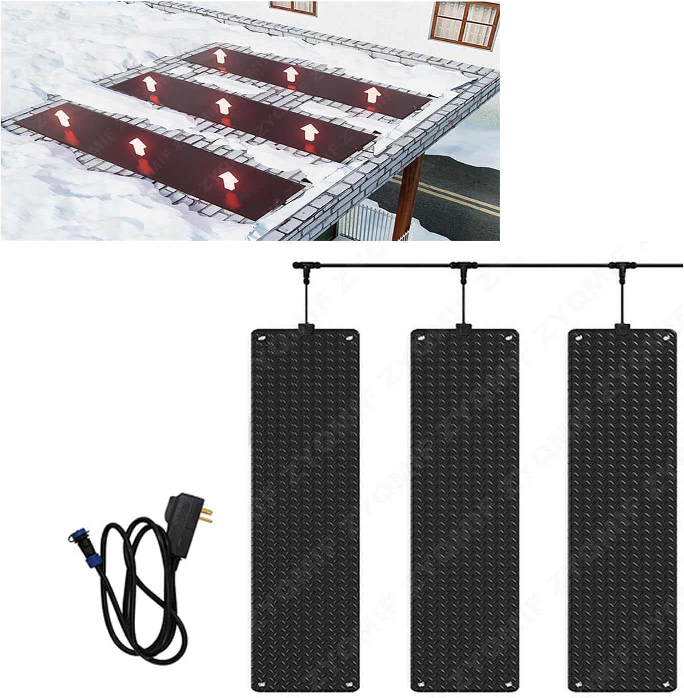 Heated Snow Melting Mats, No-Slip PVC Heated Outdoor Mats, Snow and Ice Melting Mat for Winter Stairs, Steps, Doorways,Walkways, Driveway, 2 in/h Melting Speed,14x47inch,3 Pieces