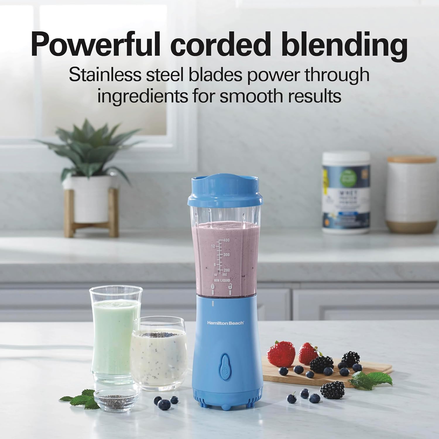 Hamilton Beach Portable Blender Bundle for Shakes and Smoothies with 14 Oz BPA Free Travel Cup and Lid, Durable Stainless Steel Blades for Powerful Blending Performance (51172, 51132)