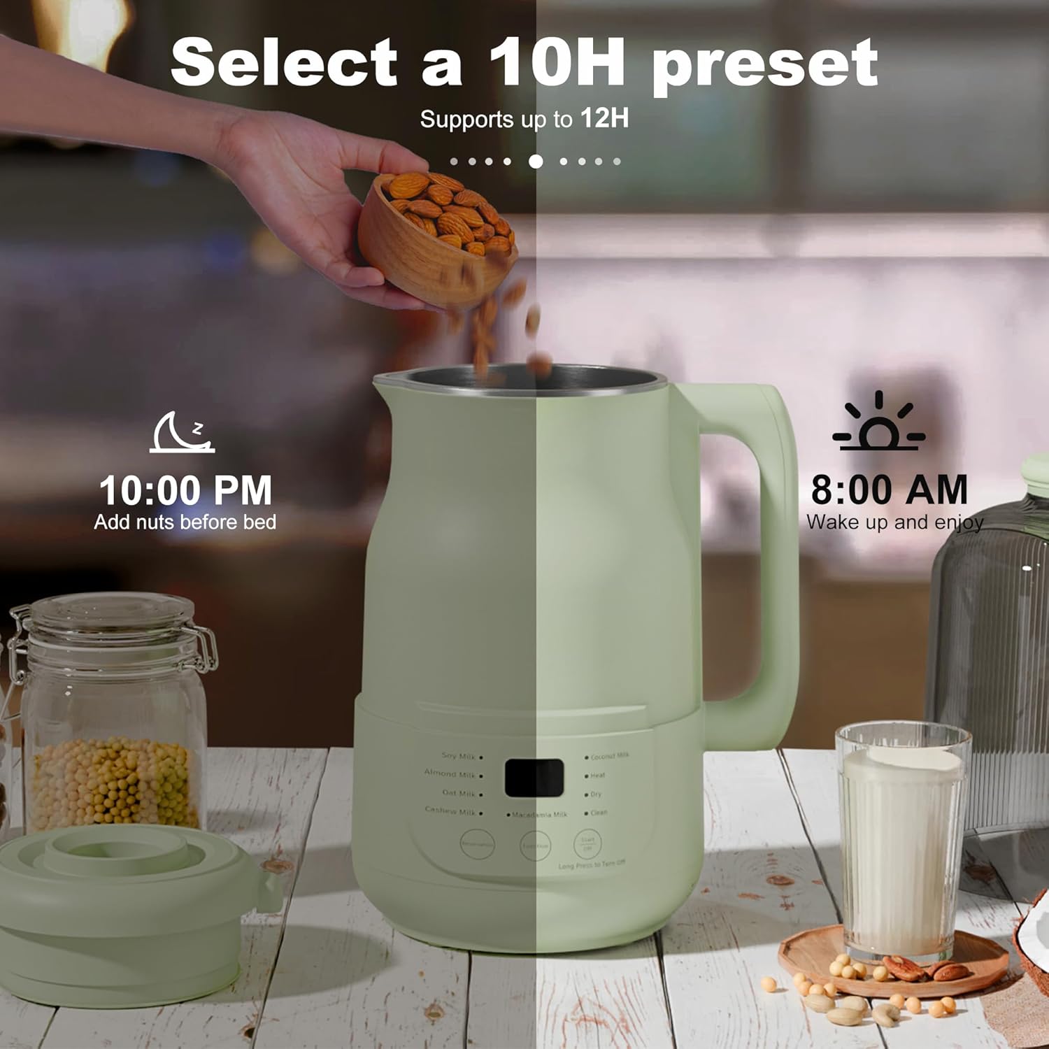 40oz Nut Milk Maker Blender, 9 in 1 Nut Milk Maker Machine for Soy Almond Oat Plant-Based and Non-Dairy Milk, Automatic Soy Milk Maker with Low Noise/3-minute Cold Press/Delay Start/Auto Clean