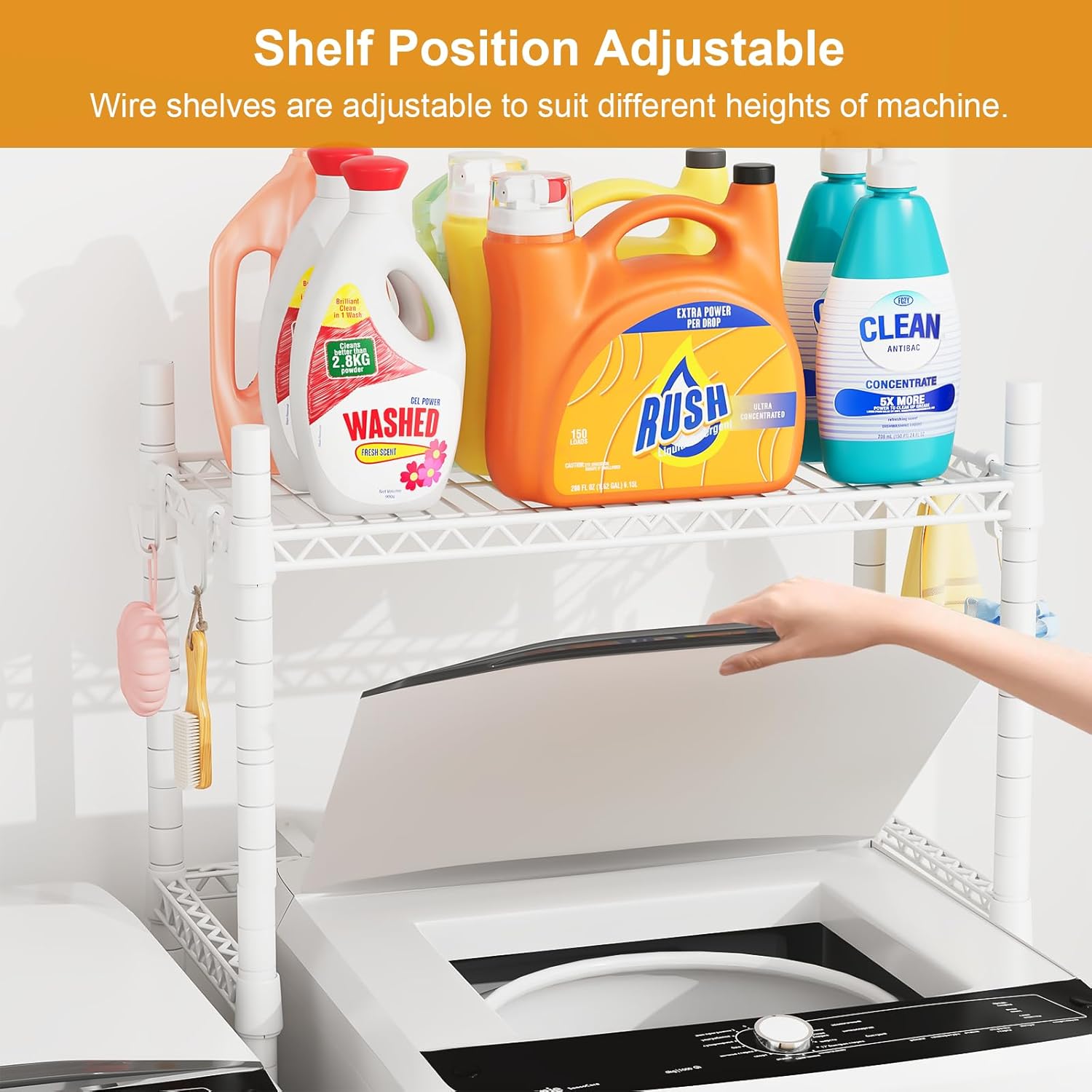 U16 Upgraded Washer Dryer Stacking Rack for Narrow Laundry Room and Bathroom, Metal Over Washer and Dryer Storage Shelves for Saving Space, 29.5