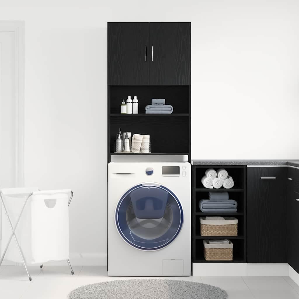 Washing Machine Cabinet Black Oak 25.2x9.4x74.8 Engineered Wood,Household Appliance Accessories,Laundry Appliance Accessories,Washer & Dryer Accessories,859128