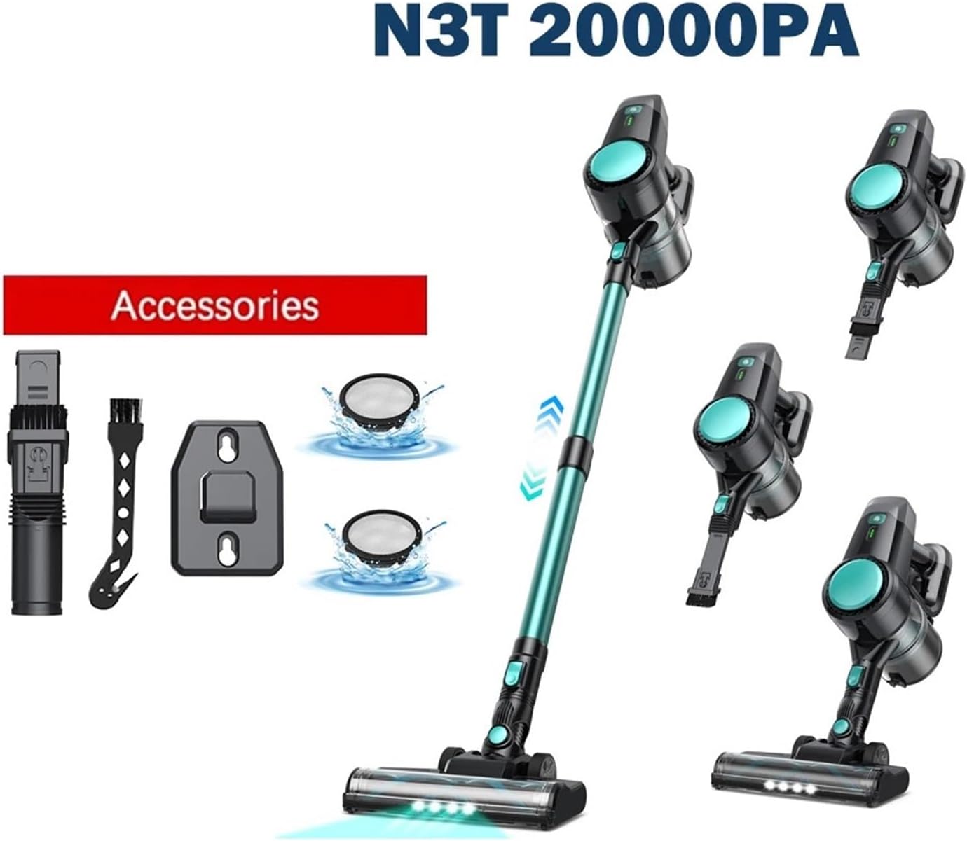 INSE N3T Cordless Vacuum Cleaner, 20Kpa Powerful Suction, 6-in-1 Lightweight Stick Vacuum, Flexible LED Head For Carpet Hard Floor Pet Hair Car Cleaning