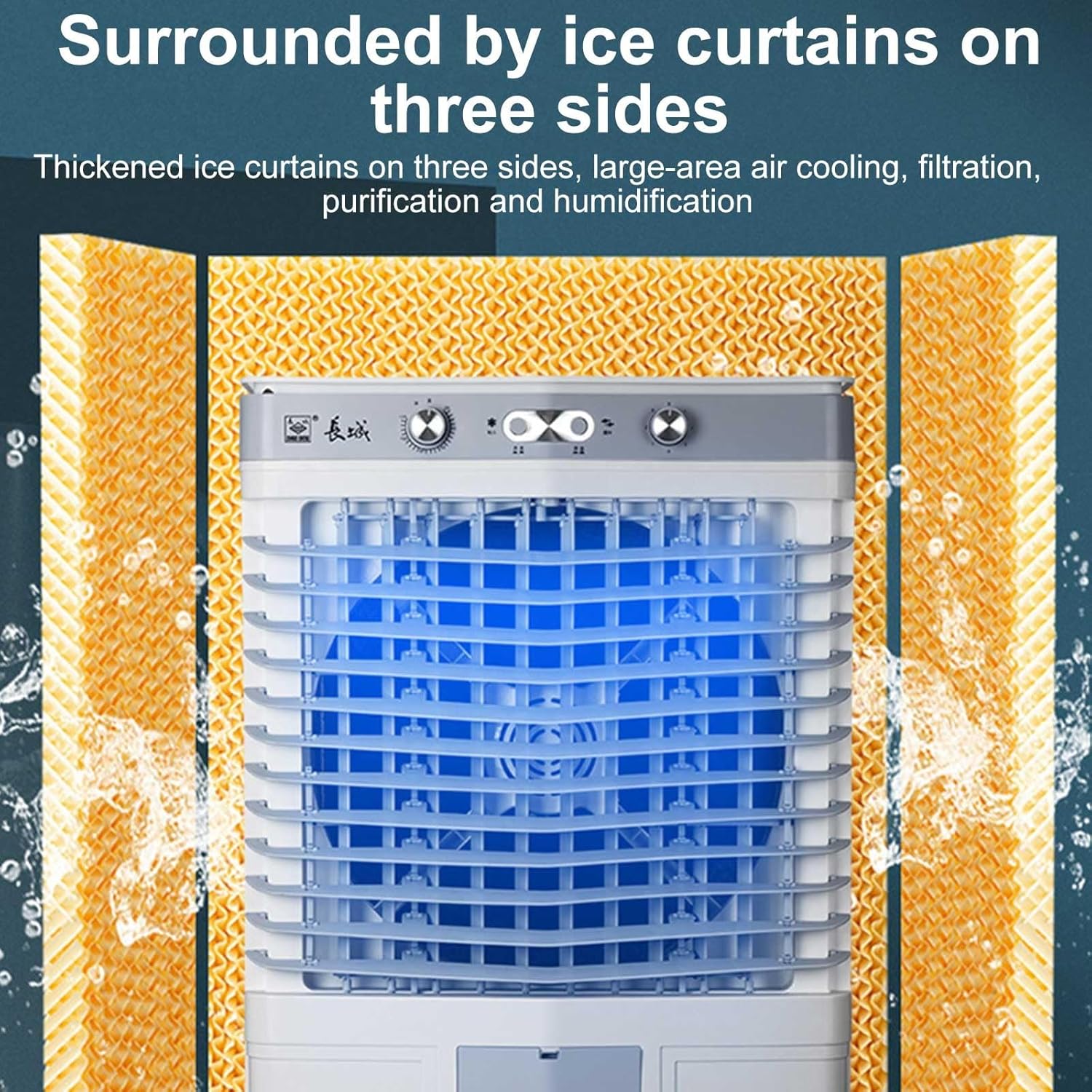 Swamp Cooler Air Conditioner with Water Tank, Evaporative Air Cooler with 4 Ice Box, Quiet Operation, 3 Wind Speeds for Outdoor Indoor Use(110cm/43in)