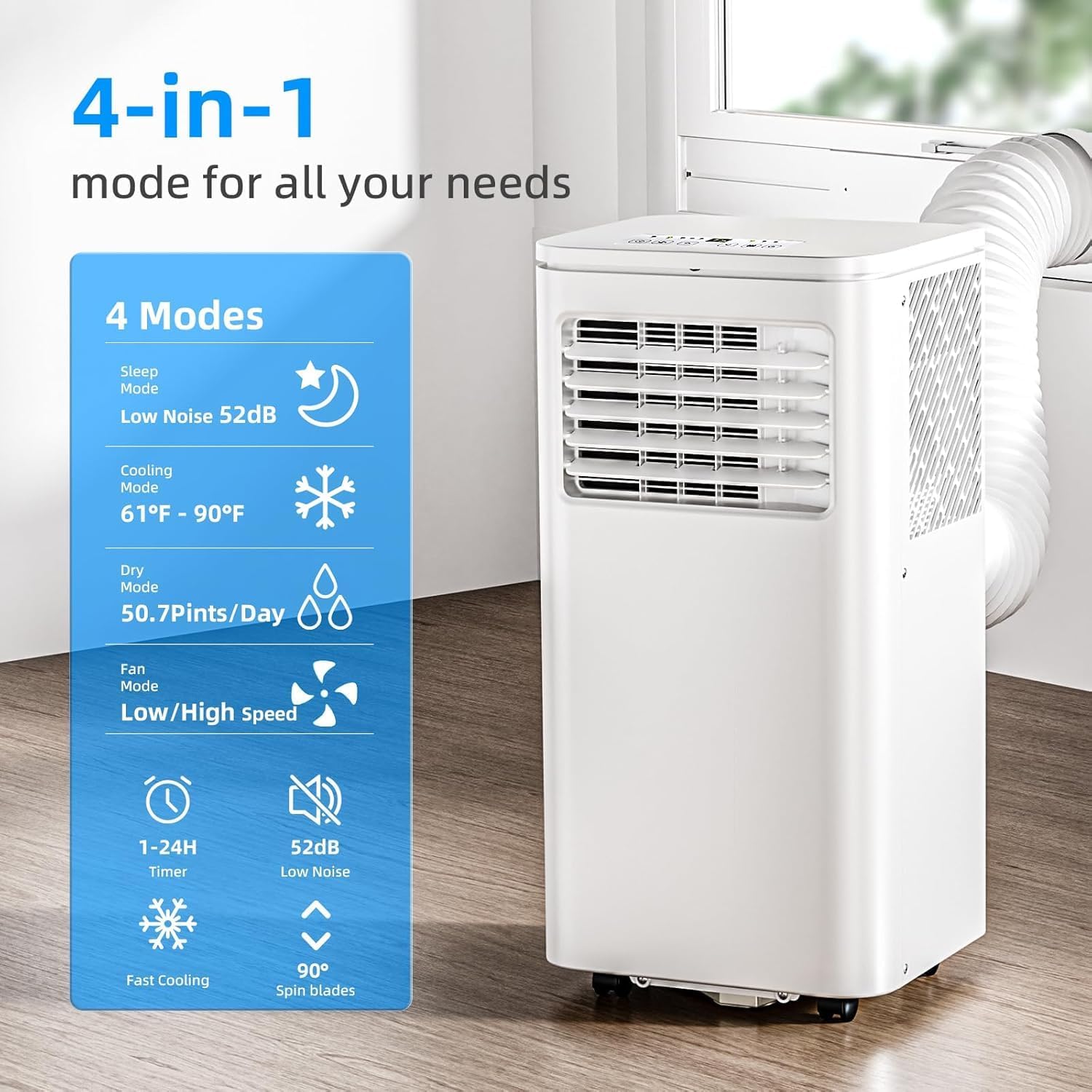Antarctic Star 10000 BTU Portable Air Conditioner, 3 in 1 Free Standing Cooling AC Unit with Fan & Dehumidifier & Cools, Sleep Mode, 24H Timer, for Home/Kitchen/Office
