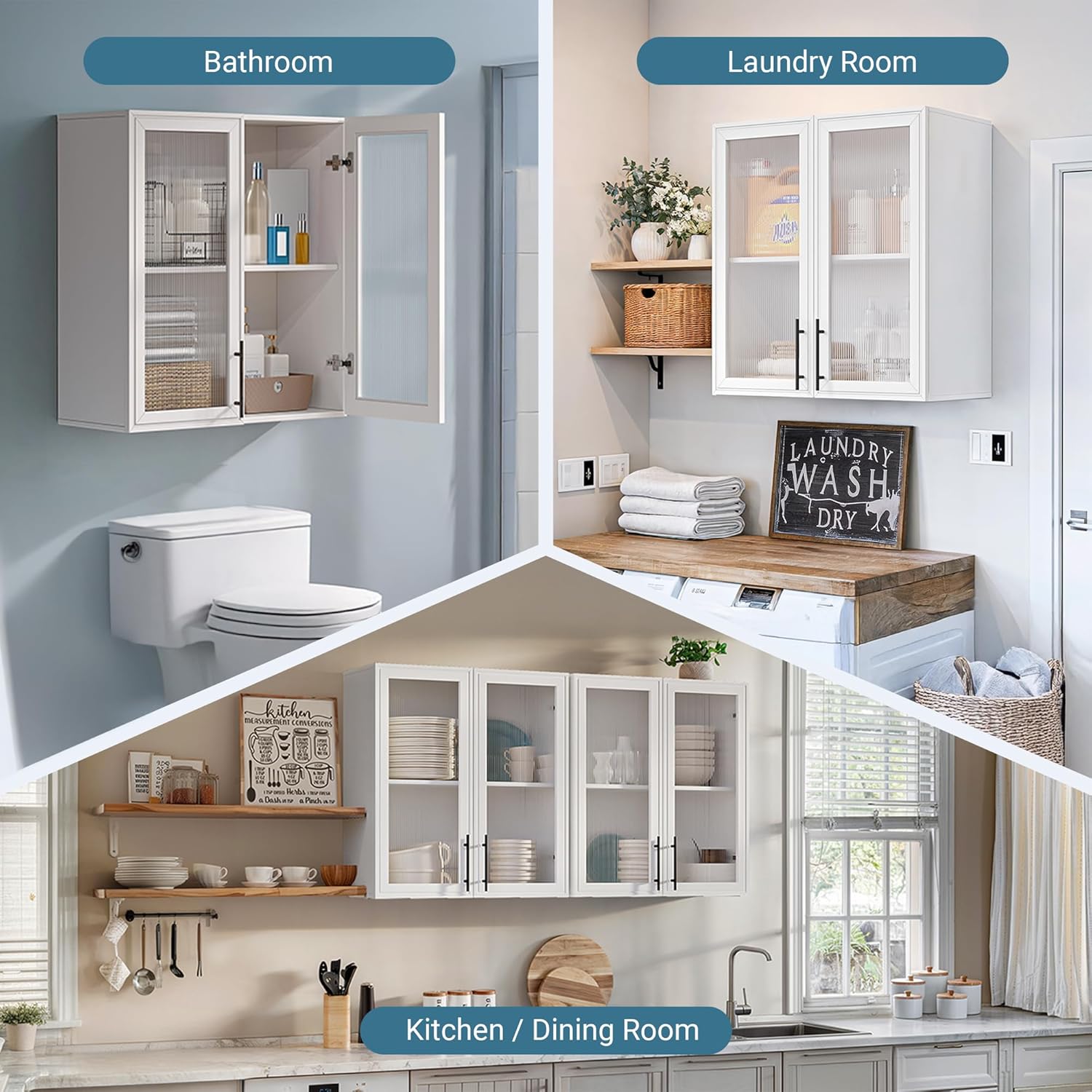 FIMELLO 59’’ Wall Cabinets for Laundry Room, Wall Cabinet with Acrylic Glass Doors and Shelf, Bathroom Wall Cabinet, Hanging Cabinet for Kitchen, Bathroom, Laundry Room Cabinets, White