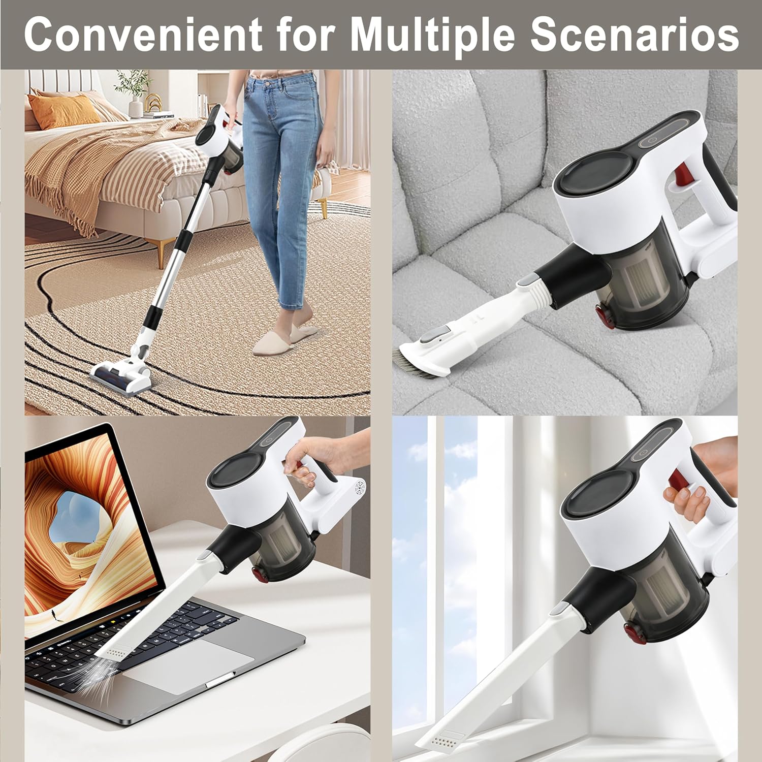 Cordless Vacuum Cleaner, Powerful Brushless Motor, 6-in-1 Lightweight Vacuum Cleaner, Wall Mount with LED Display and Motor Mop Light for Pet Hair/Hardwood Floors/Car（Lvory）