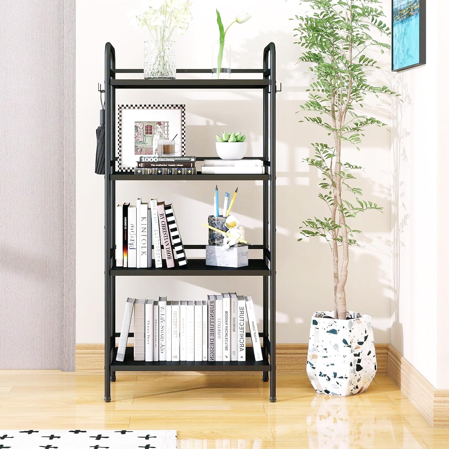 HDANI Storage Shelves, 4-Tier Metal Storage Rack with Shelf,Shelf Organizer,Garage Standing Shelving Unit for Laundry,Bathroom,Kitchen,Pantry, Closet,23.6''W X 13.8''D X 50 H'',Black