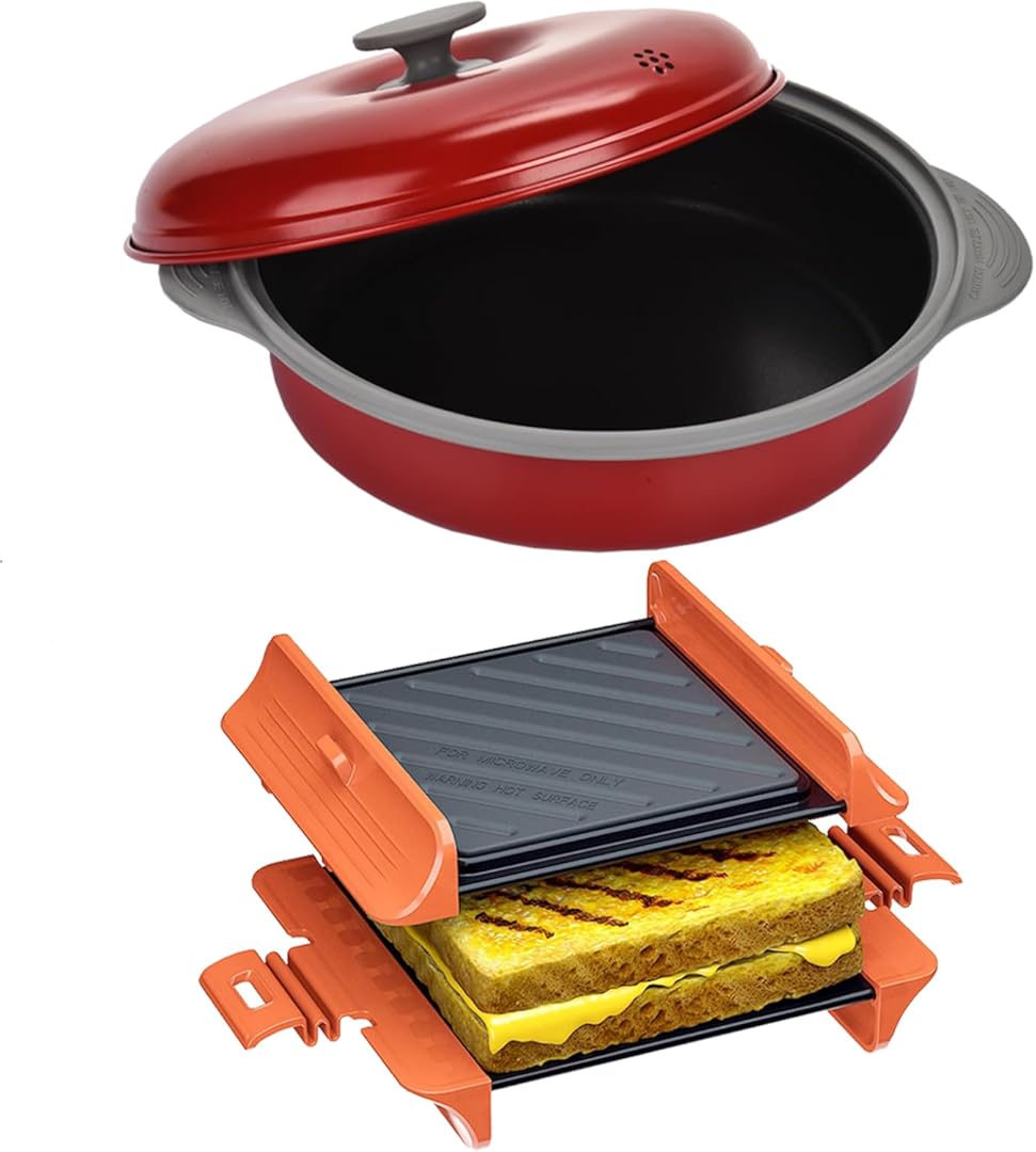 MACONEE 2-in-1 Microwave Cookware: Frying Pan Skillet with Panini Press for Grilling, Reheating, and Crispy Sandwiches