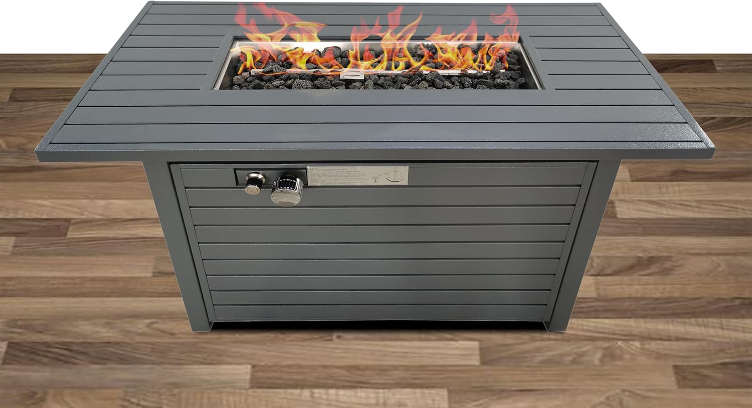 Living Source International 25'' H x 42'' W Steel Outdoor Fire Pit Table with Lid (Gray)