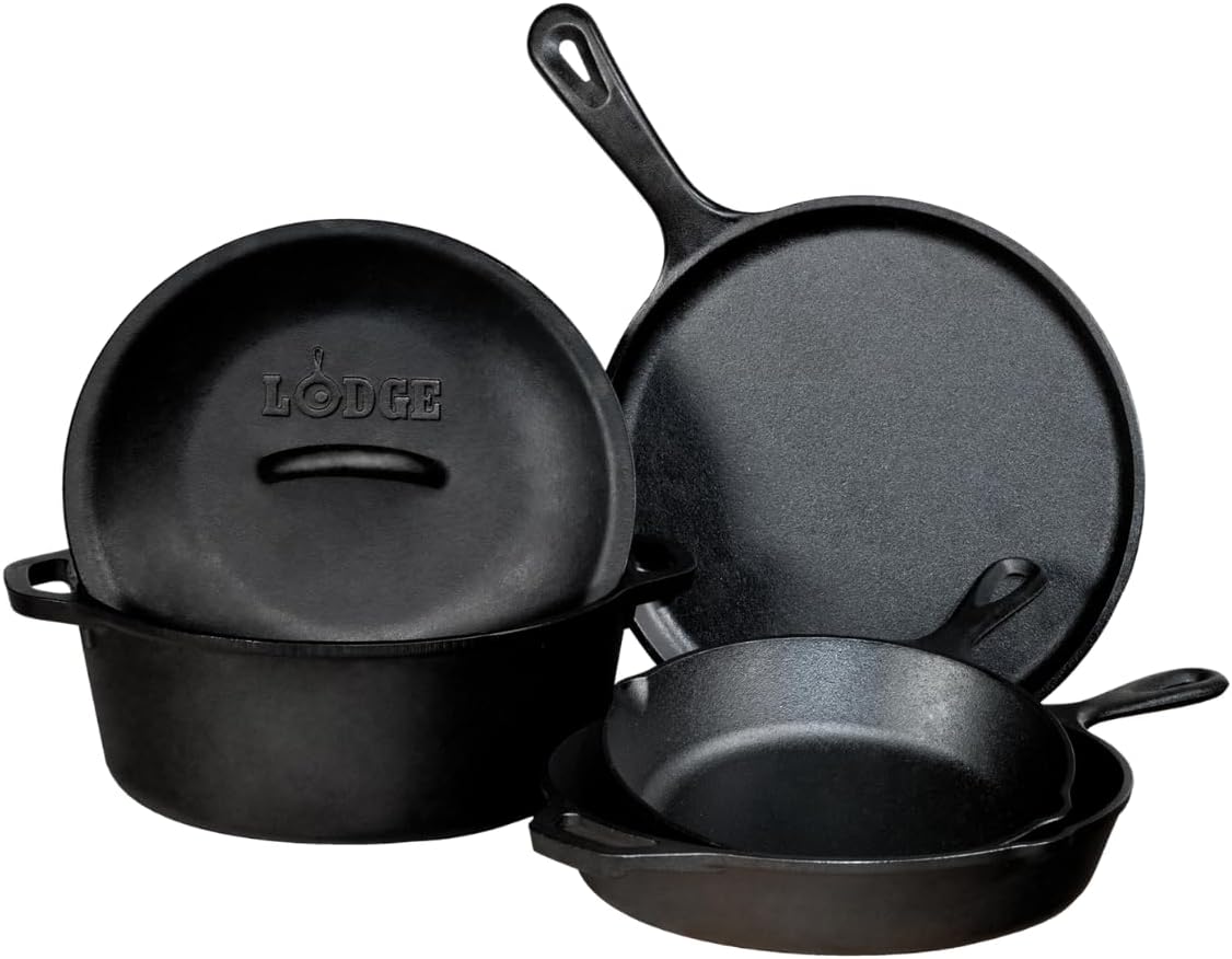Lodge Pre-Seasoned Cast Iron 5 Piece Set, Black