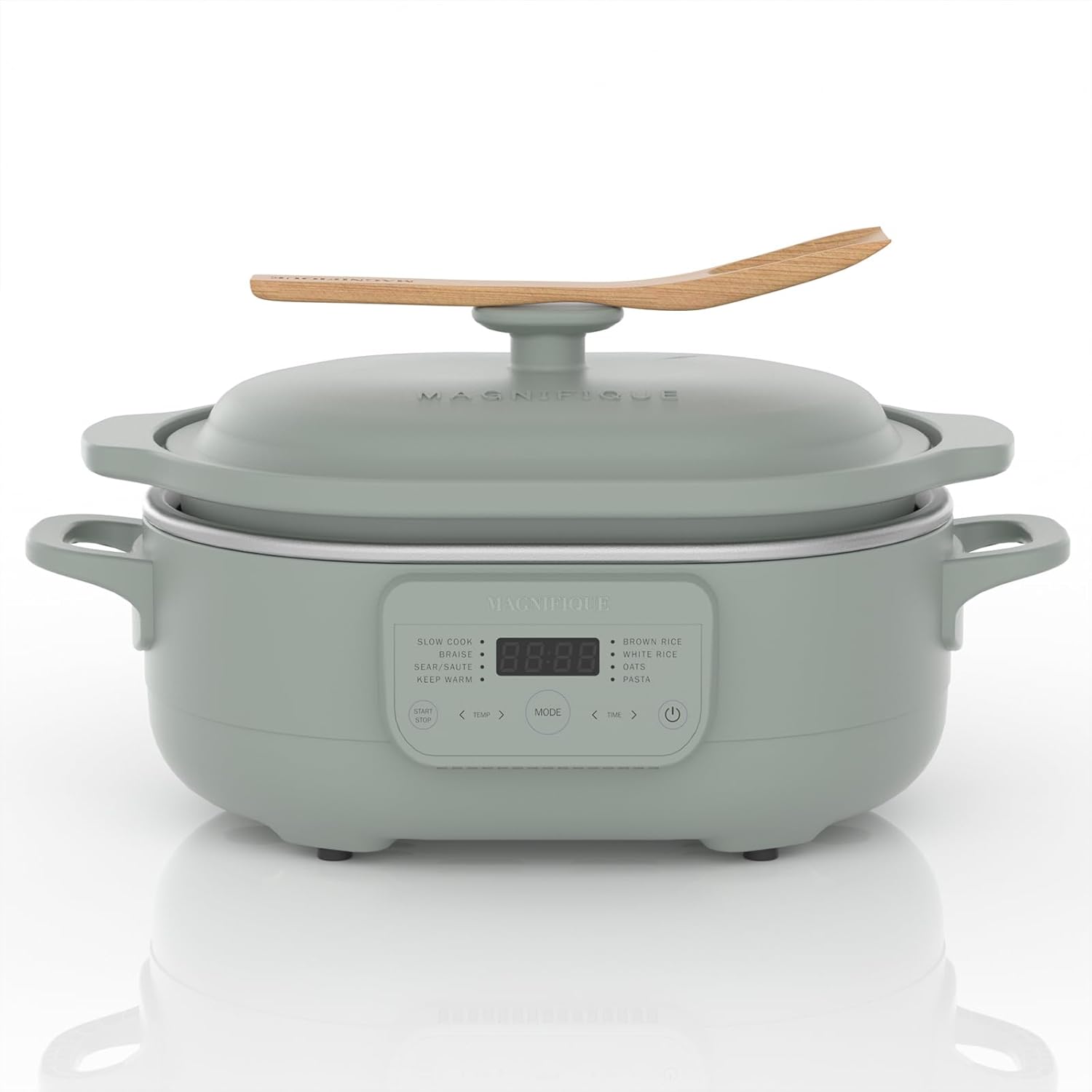4 Quart Programmable Slow Cooker with Flexible Easy Programming, 8-in-1 Claypot Multi Cooker, Removable Crock, Nonstick, Oven Safe Pot to 450°F, Olive