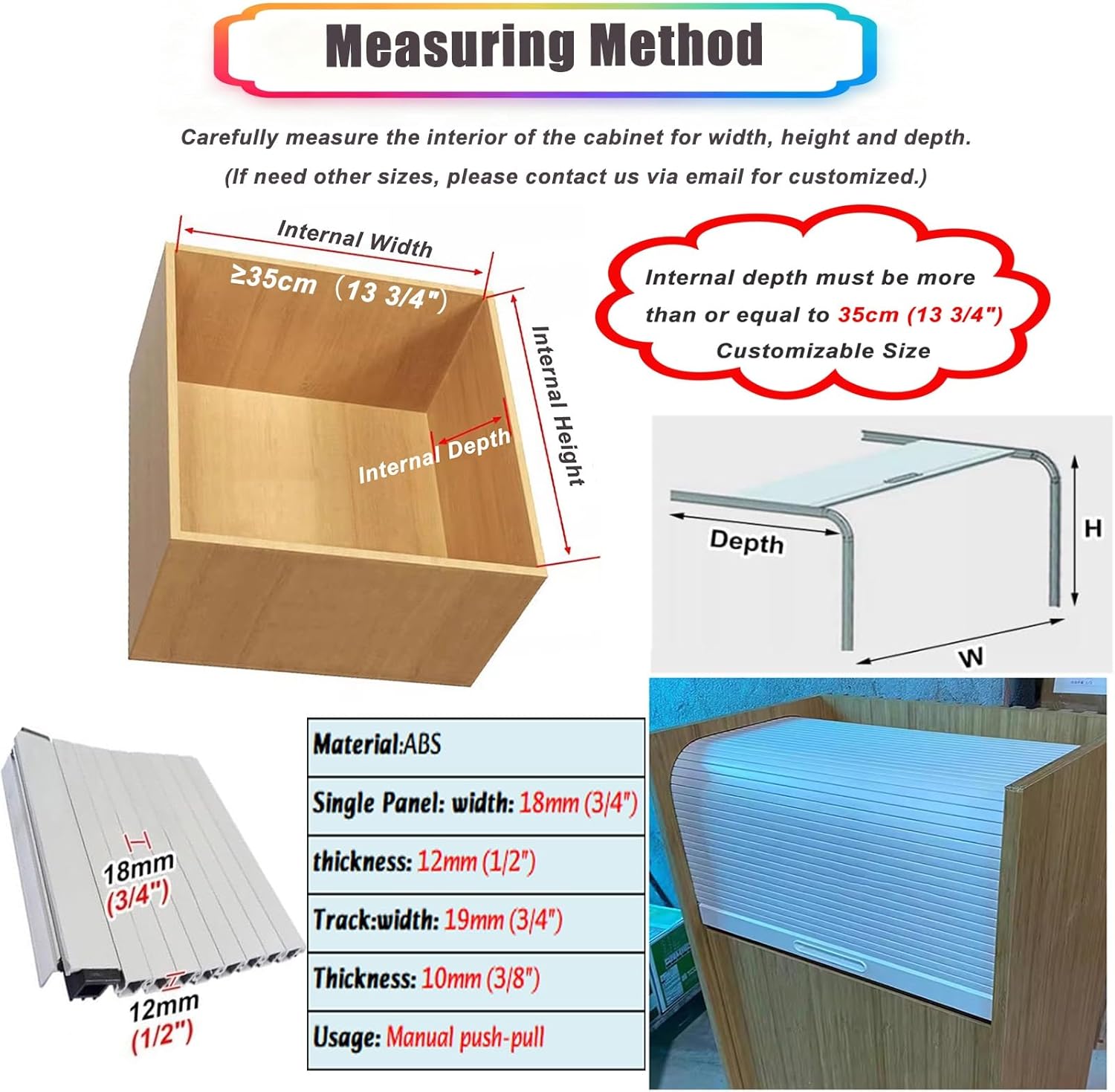 16 20 24 28 32 34 36”Wide Small Roll Up Folding Doors, Retractable Sliding Tambour Cabinet Door with Track for Kitchen/Appliance Garage/Campervan(16x33inch/40.6x83.8cm)