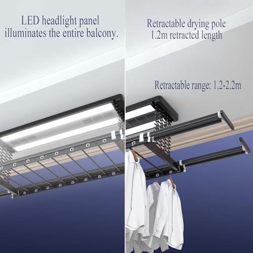 Ceiling Clothes Dryer Aluminium and Steel Electric Clothes Dryer with Remote Control,Foldable Indoor Clothes Drying Rack - Compact Retractable Design (135-220cm) for Large Sheets, 35kg Load