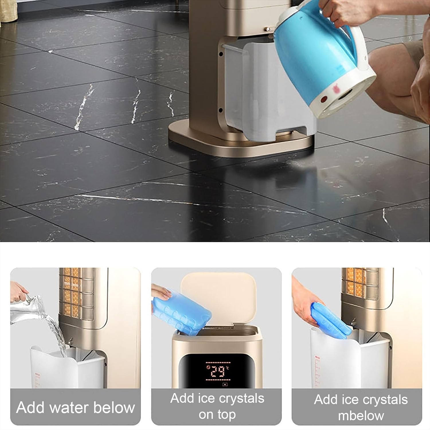 Cold Air Fan for Heating and Cooling, Bladeless Cooler Fans with Double Water Tanks, Remote Control Wide Angle Cold Fan(Gold)