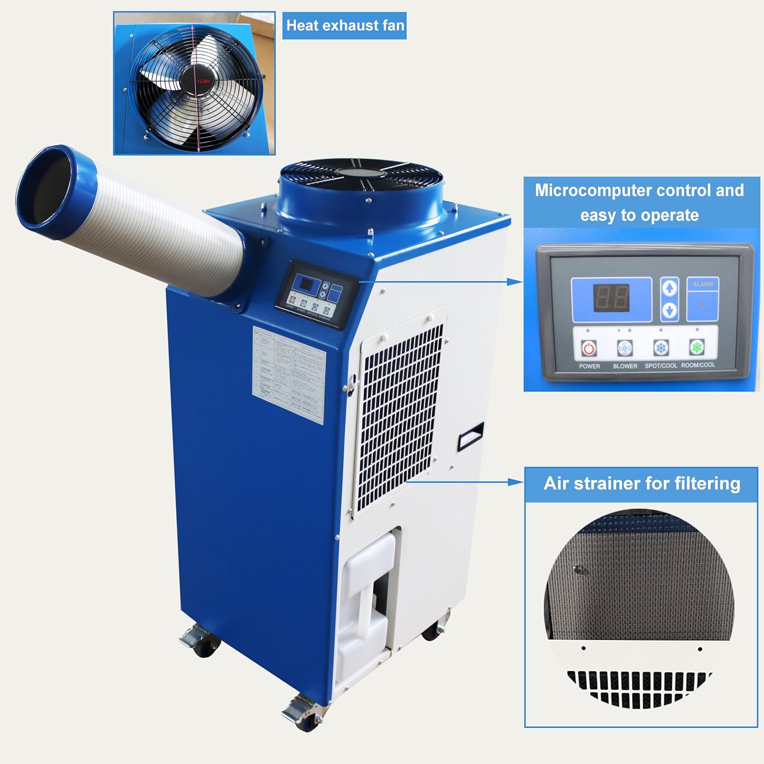 TECHTONGDA Commercial Air Conditioner Mobile Industrial Spot Cooler Outdoor Aircon Single Column Design 480m³/h 220V