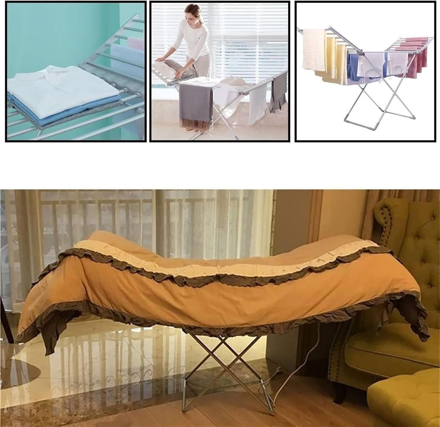 Heated Clothes Airer, 20 Bars Winged Folding Clothes Drying Rack, Heated Clothes Dryer Rack, Efficient Laundry Drying Rack Fashionable