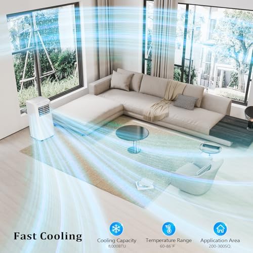ROVSUN WiFi Enabled Smart 8000 BTU Portable Air Conditioner with Remote & APP Control, 3-in-1 Cooler, Dehumidifier & Fan, Powerful Room Mobile AC Unit with Rolling Wheels & Easy Installation Kit