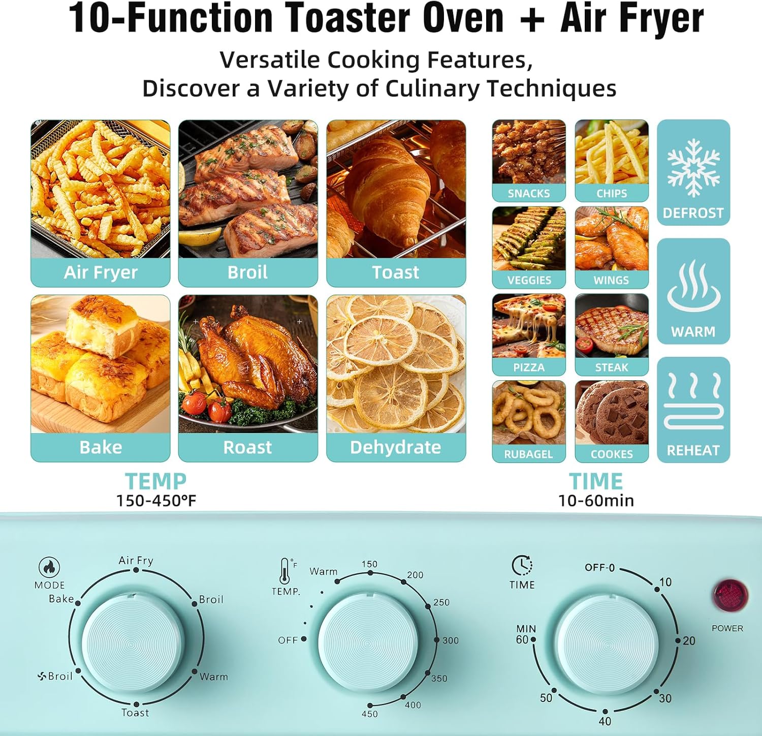 Novaspark Air Fryer Toaster Oven Combo, Retro Convection Oven Countertop,16QT Small Toaster Oven, 4-slices or 9