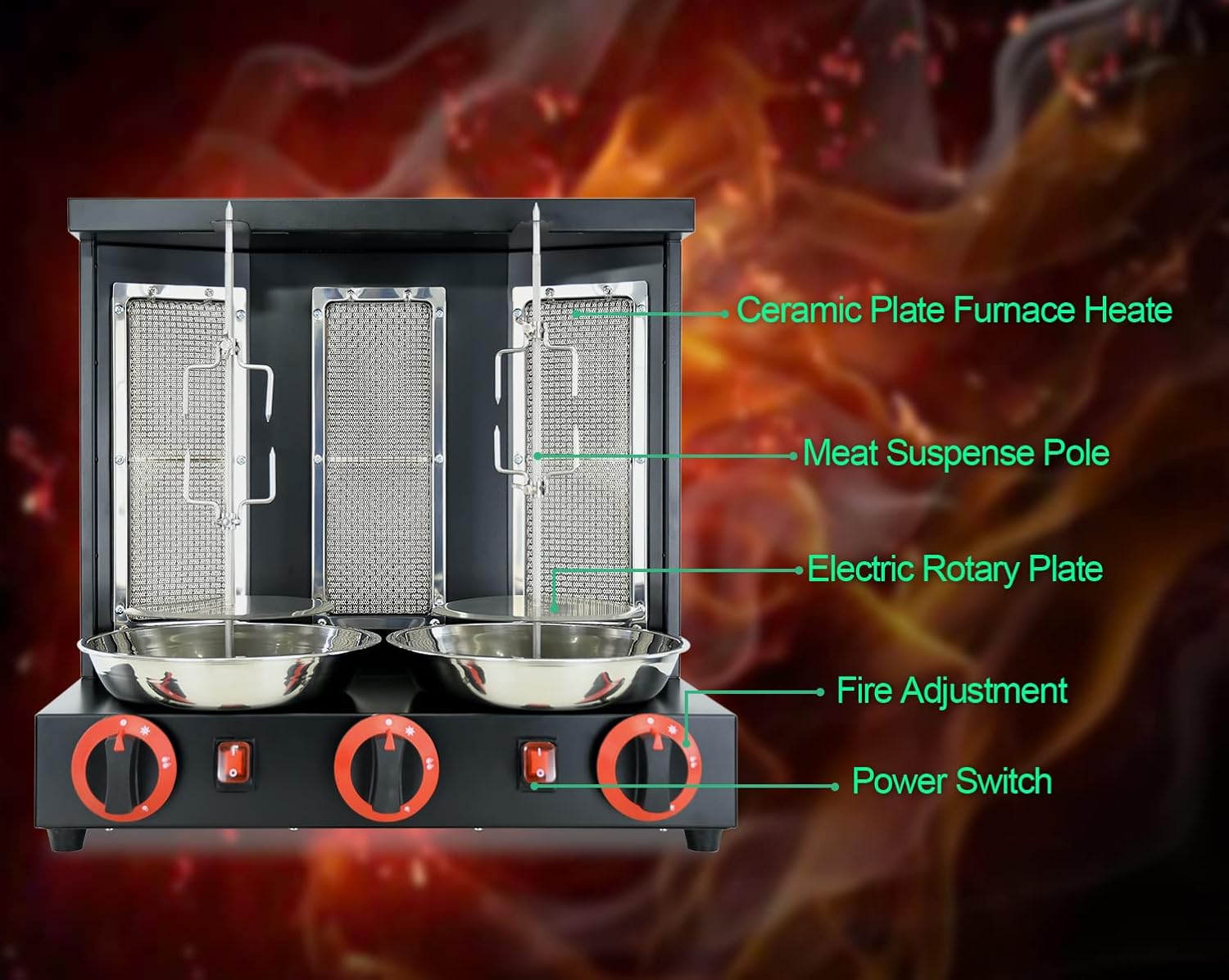 Shawarma Machine Commercial Shawarma Rotisserie Vertical Kebab Broiler Gyro Grill Rotating Kebab with 3 Burner Propane,Black