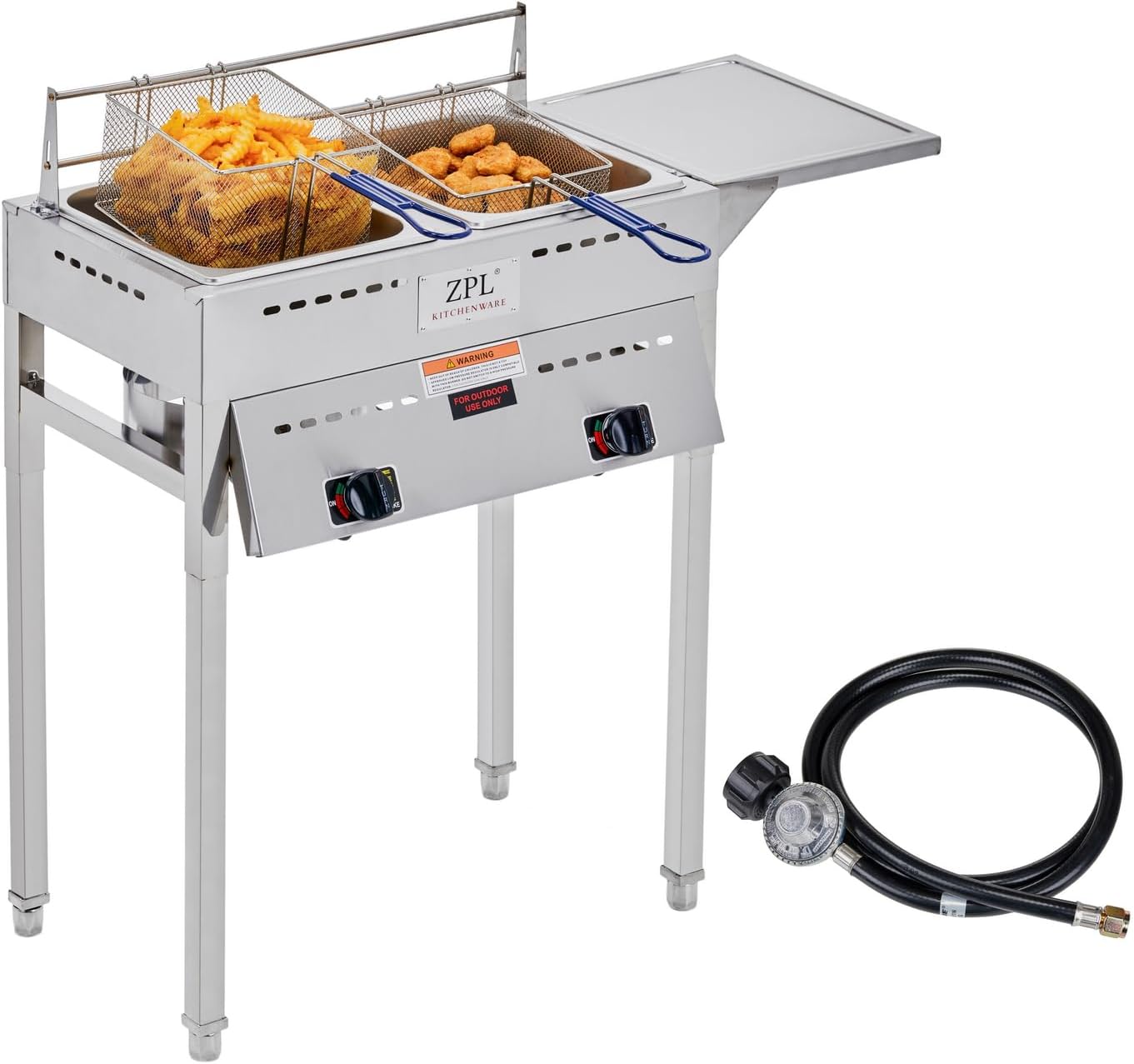 Deep Fryer – Propane Deep Fryer for Outdoor- 18 Qt Stainless Steel Commercial Quality Double Fryer with Baskets, Lids & Hose - Ideal for Frying Fish, Wings, and More