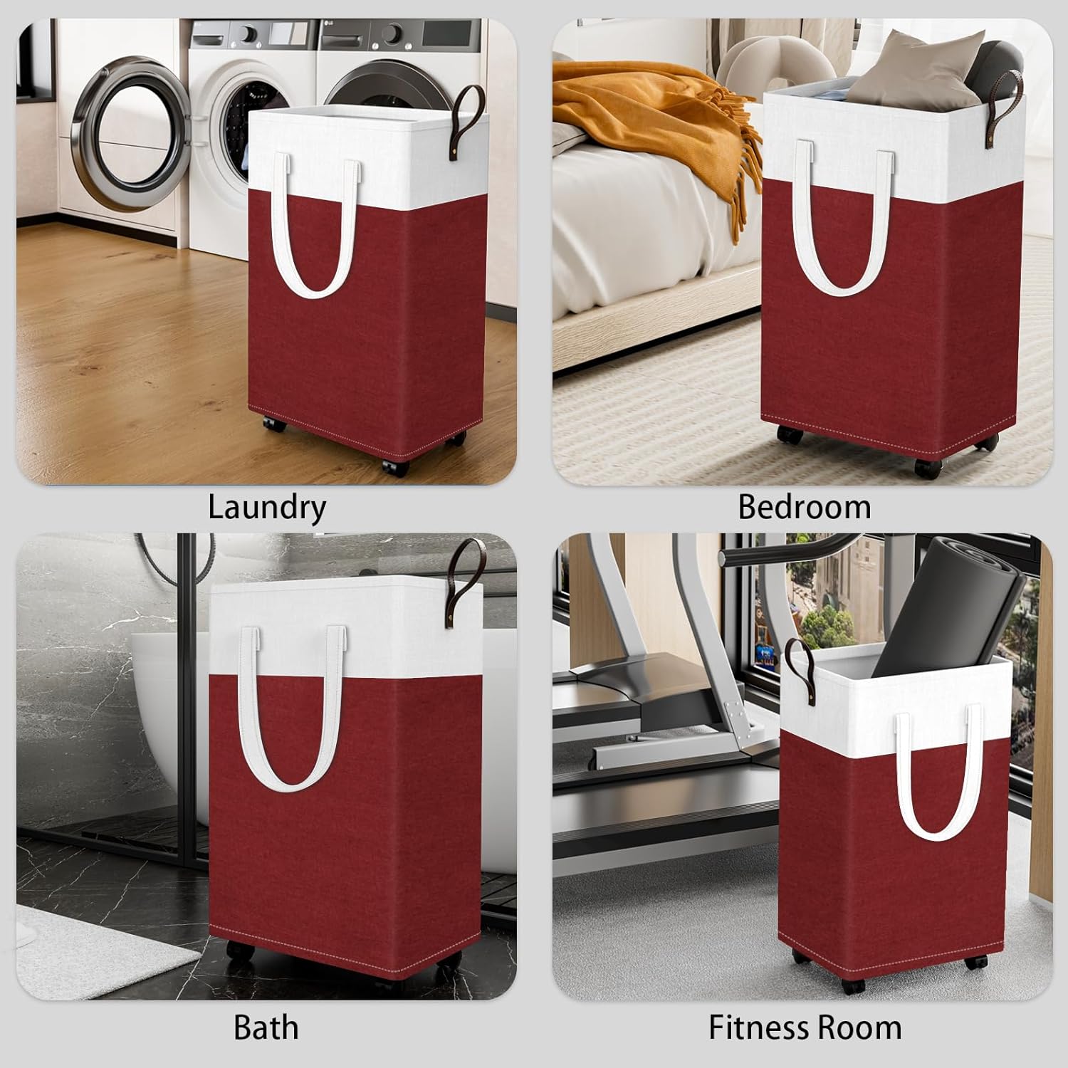 HomeHacks 90L Large - Capacity Rolling Laundry Basket, Laundry Hamper with 4 Smooth Wheels, Collapsible Waterproof Clothes Basket, Freestanding Hamper with Handles for Bedroom/Dorm/Laundry Room (Red)
