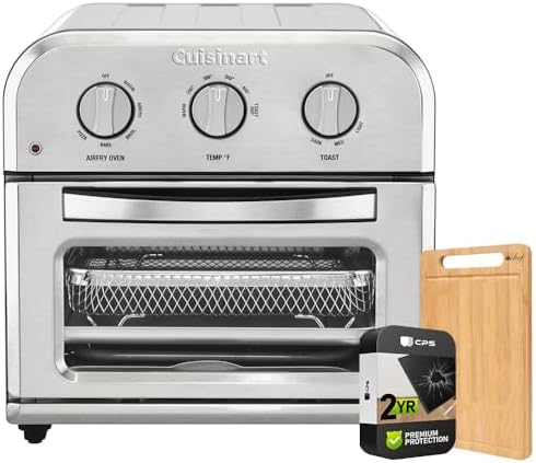 Cuisinart TOA-26 Compact AirFryer/Convection Toaster Oven Stainless Steel Bundle with Deco Chef Premium Bamboo Cutting Board and 2 YR CPS Enhanced Protection Pack
