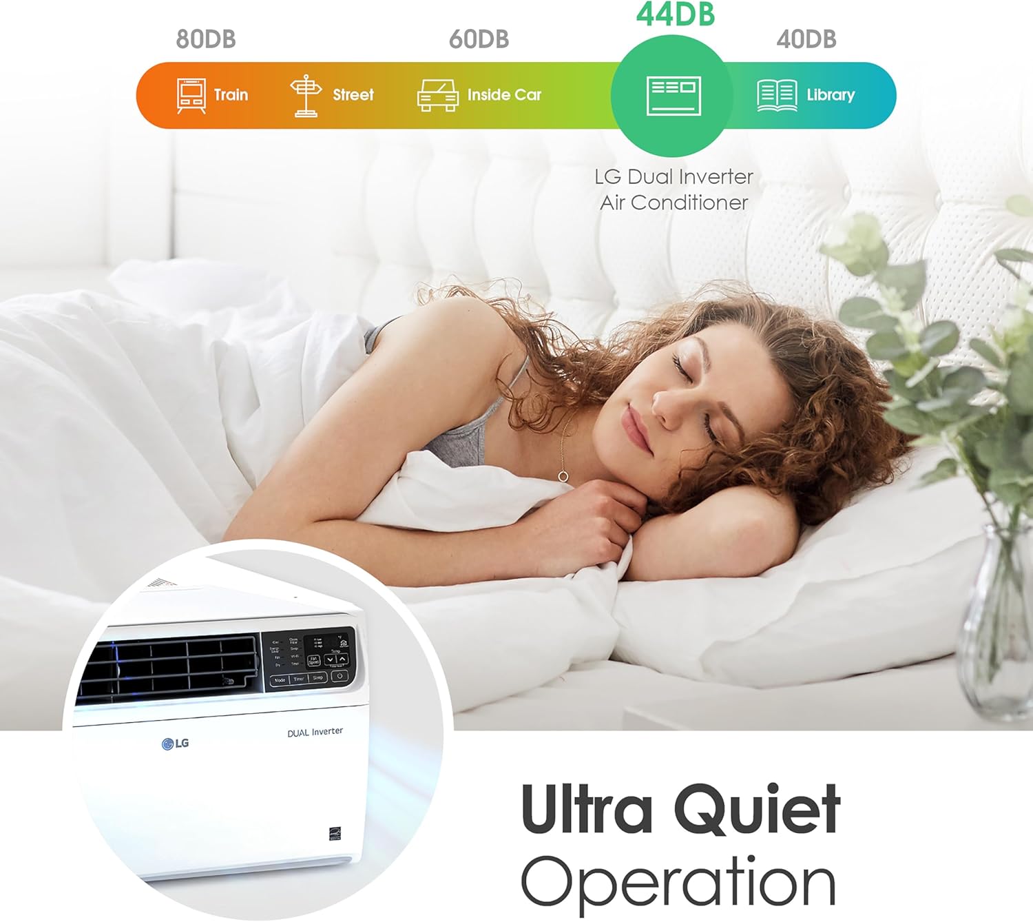 LG 6000 BTU Window Air Conditioner Energy Saving Dual Inverter, Remote Control, WiFi, LG ThinQ, Alexa, Hey Google Enabled Washable Filer Ultra-Quiet Cools Small Room up to 250 Sq.Ft White LW6023IVSM