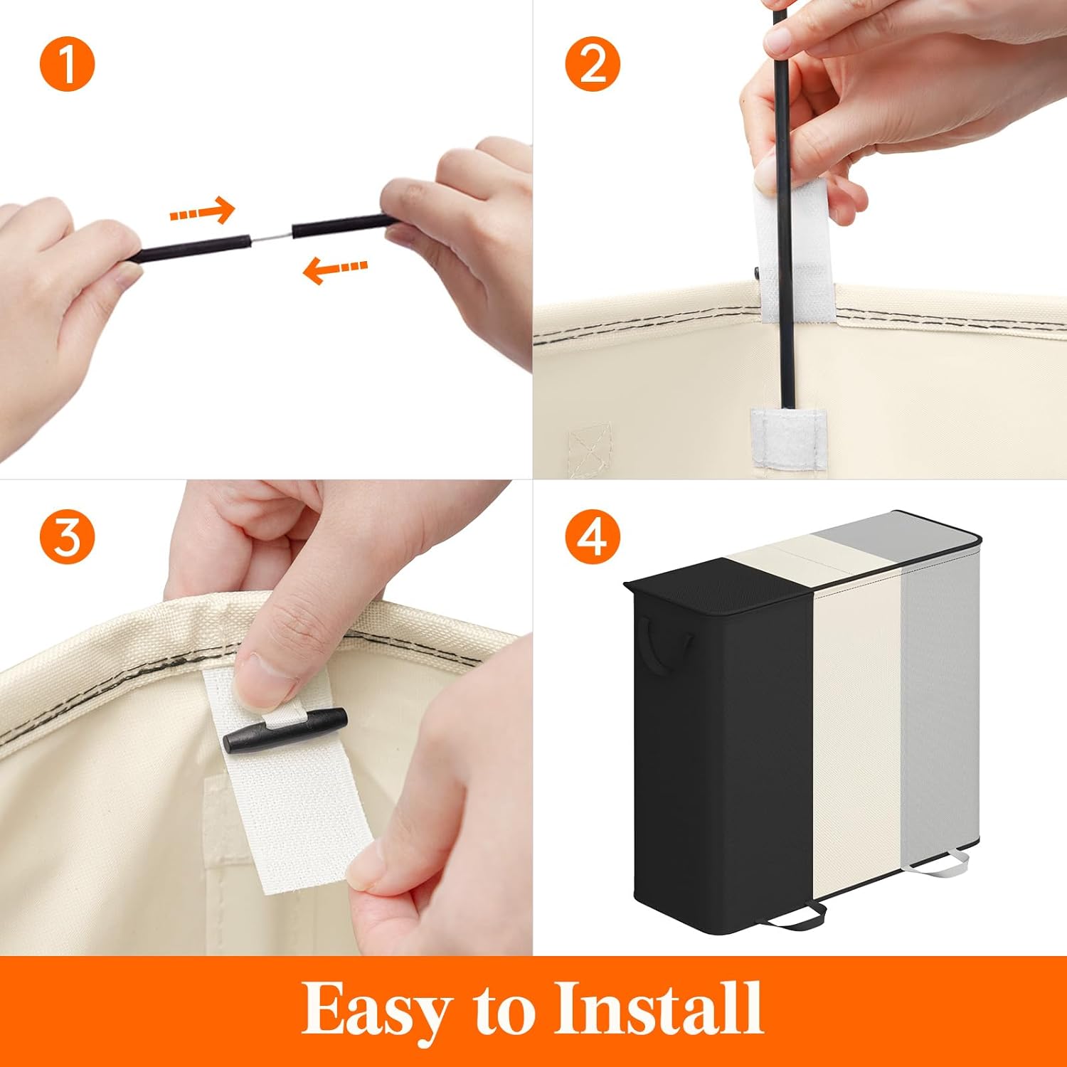 Lifewit Triple Laundry Hamper with Lid and Removable Laundry Bags, Large Collapsible 3 Dividers Dirty Clothes Basket with Handles for Bedroom, Laundry Room, Closet, Bathroom, 185L Black&White&Gray