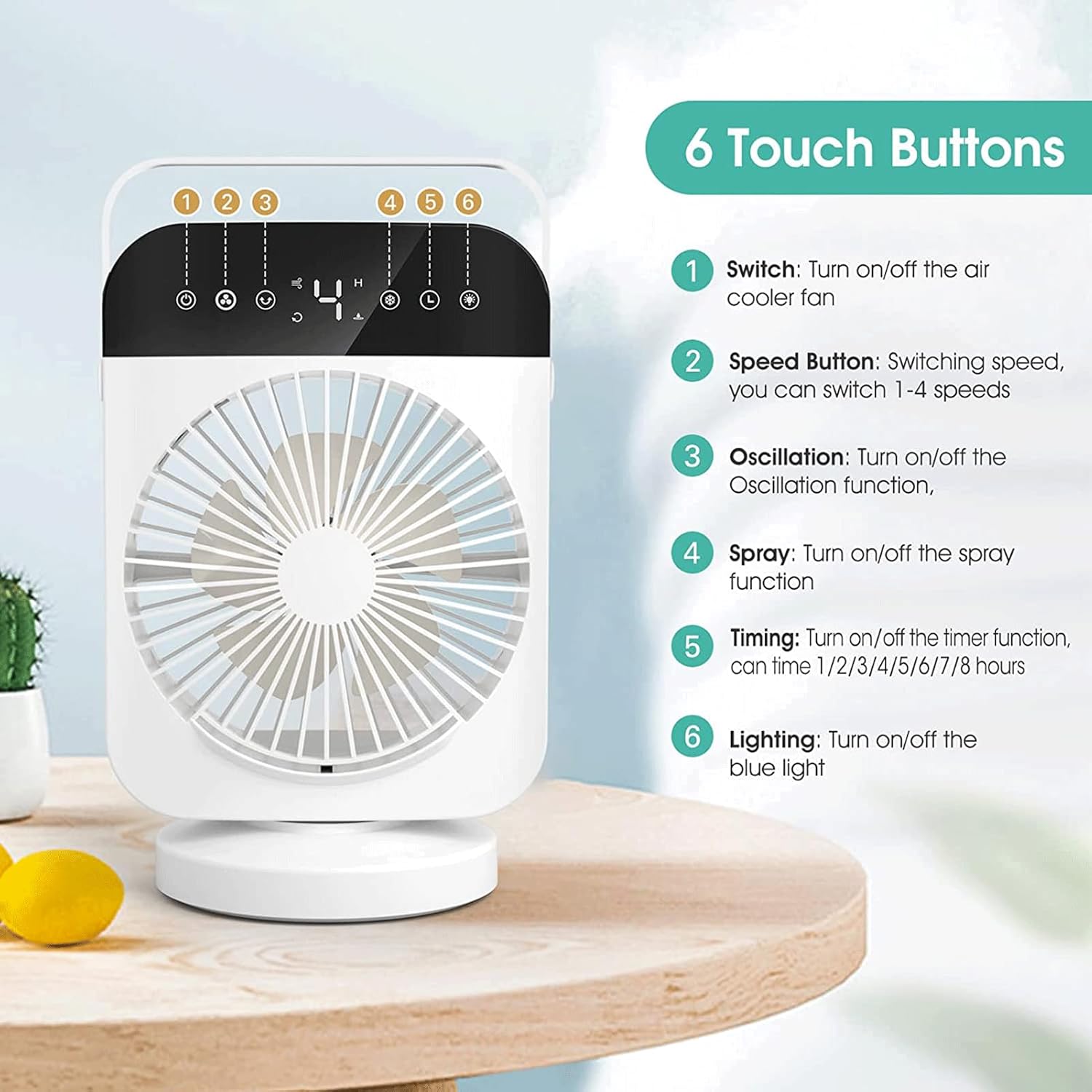 Portable Air Conditioner Fan,Small AC with Remote Control,4-in-1 Mini Air Cooling Fan,4 Wind Speeds Modes USB Desk Cooling Fan,Personal Air Conditioner Evaporative Air Cooler for Room/Office