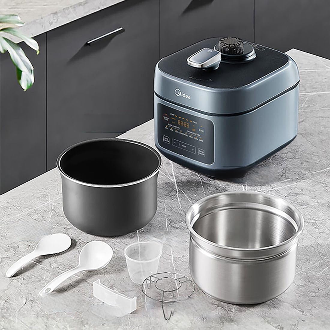 Midea 8-in-1 Electric Pressure Cooker with Dual Pots, Multi-Functional Programmable Slow Cooker, Rice Cooker, Steamer, Sauté Pan and More, 5 Quart